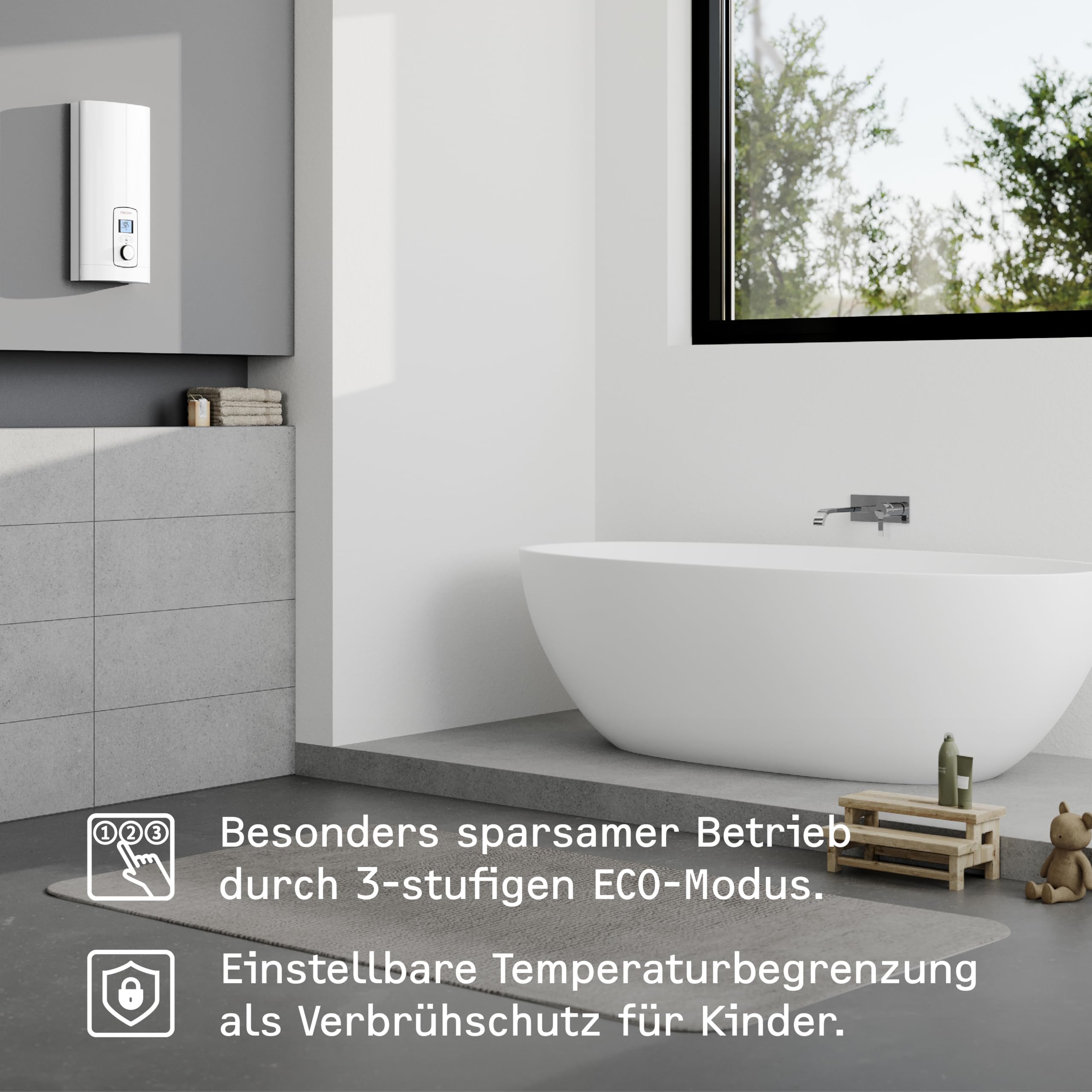 STIEBEL ELTRON Elektronischer Durchlauferhitzer DEL 18/21/24 Plus, gradgenaue Wunschtemperatur, LCD Display, ECO-Modus, 236739