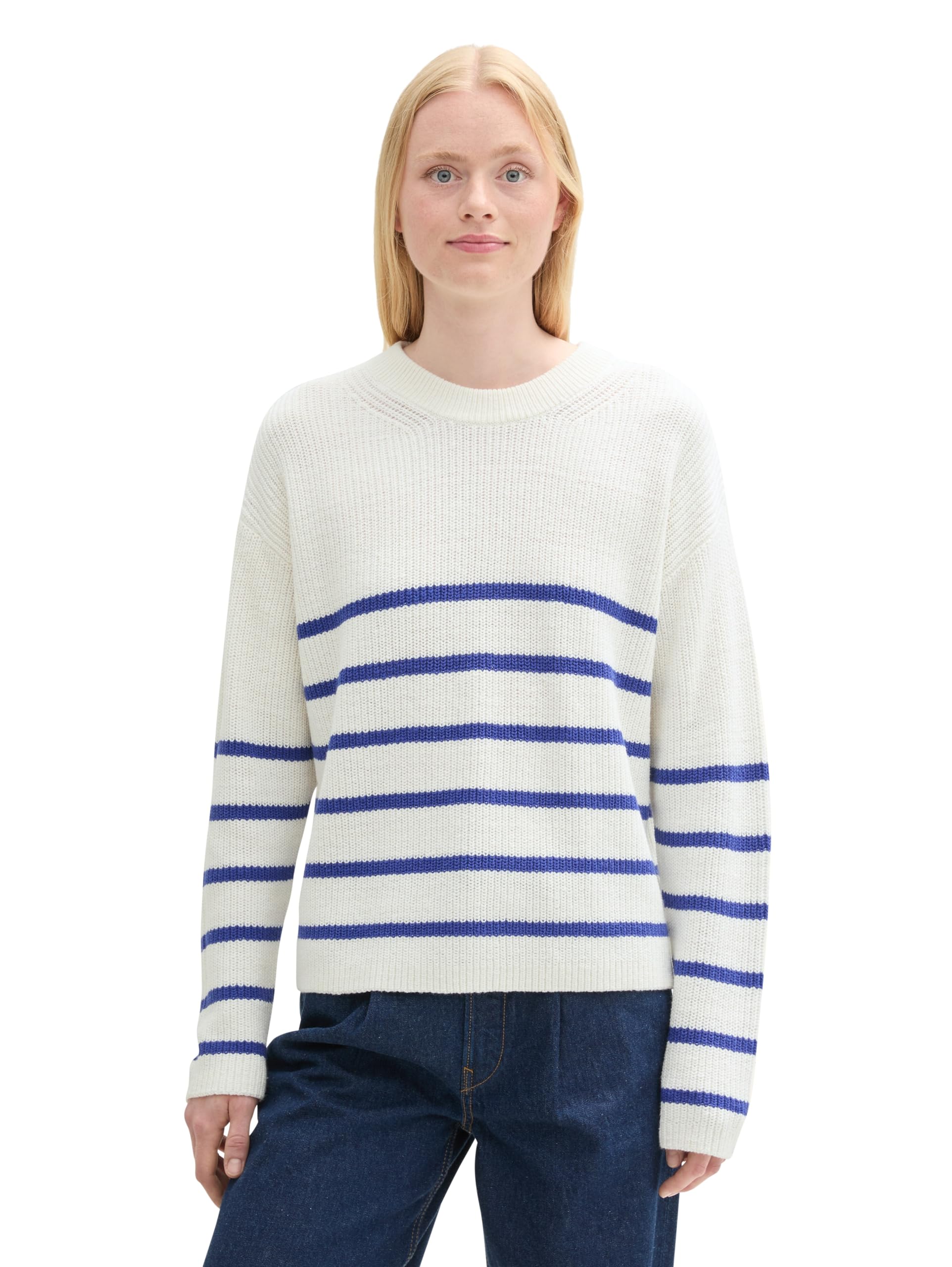 Tom Tailor Denim Damen 1043328 Basic Strickpullover mit Streifen (1er Pack)