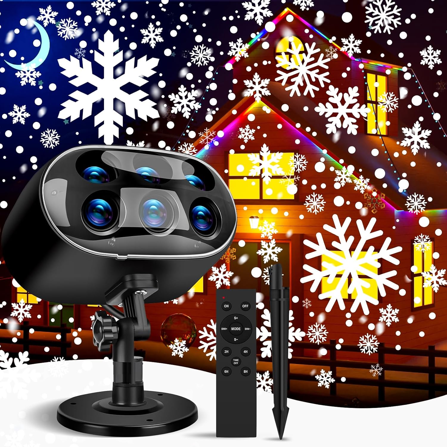 JMMXG 2024 Upgraded LED Christmas Snowflake Projector, IP65