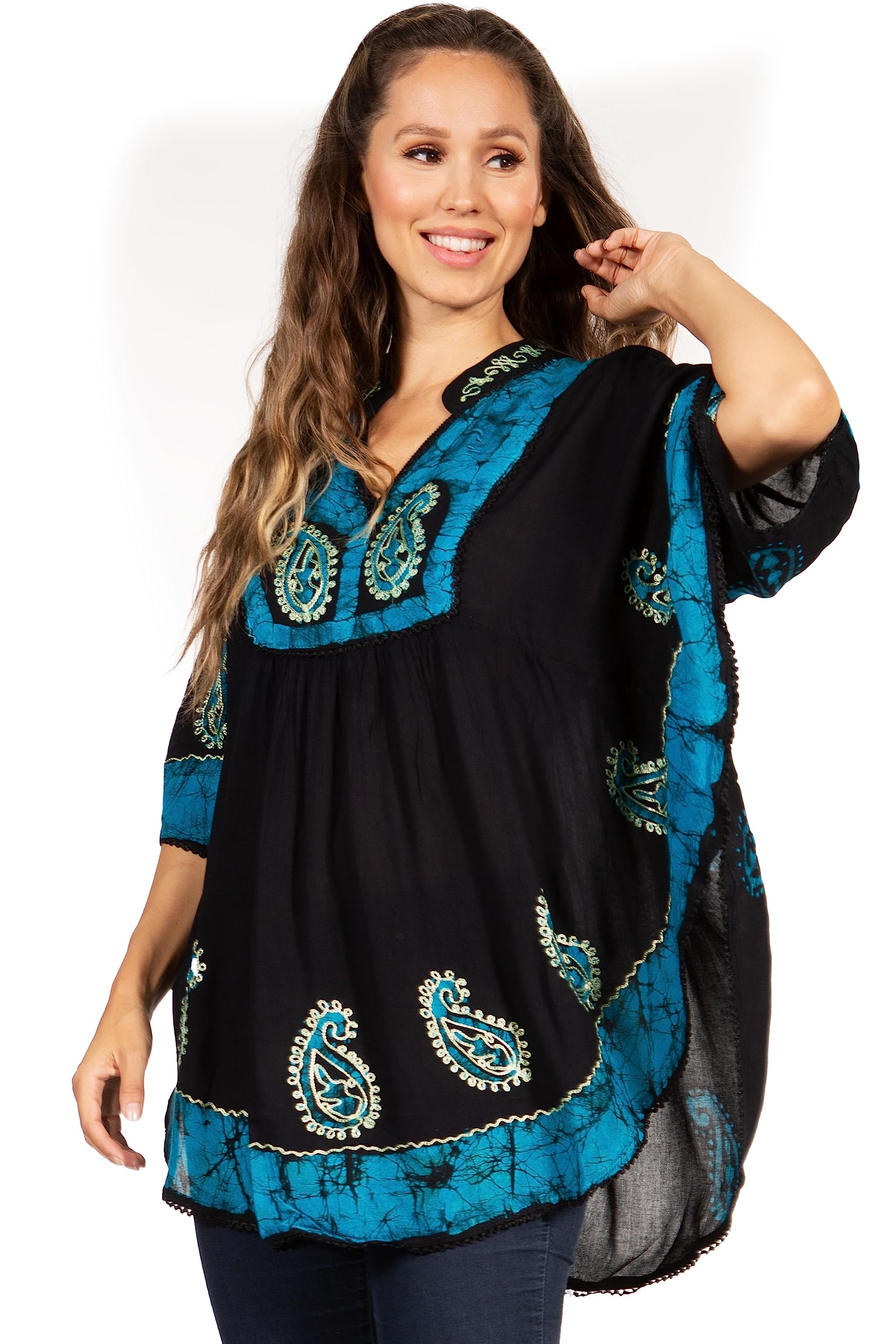 Sakkas Amori V-Ausschnitt Stickerei Poncho Top/vertuschen