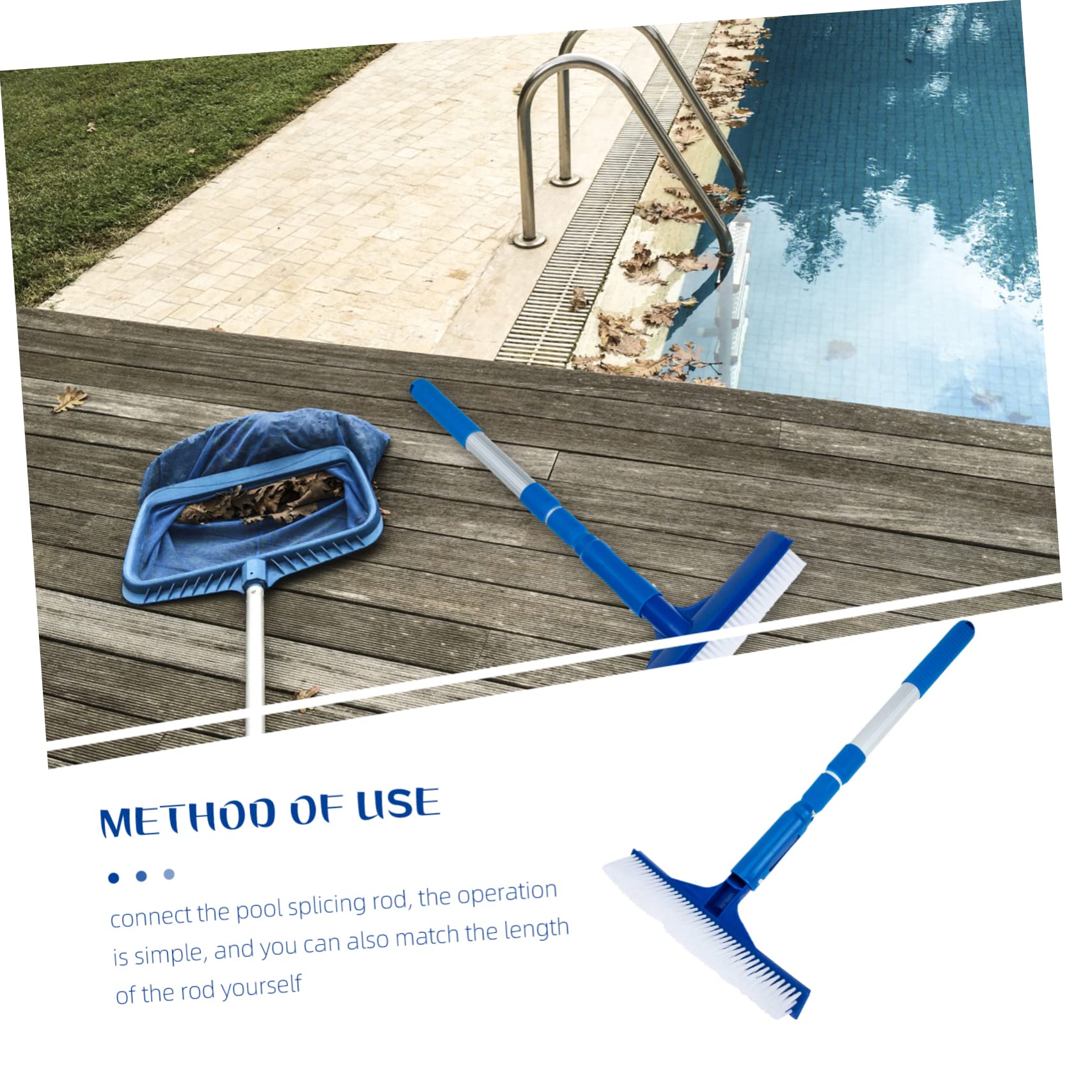 Brosse de Piscine en Aluminium et Abs Robuste Bleue Manche Télescopique pour Nettoyage des Murs et Carrelages de Piscine