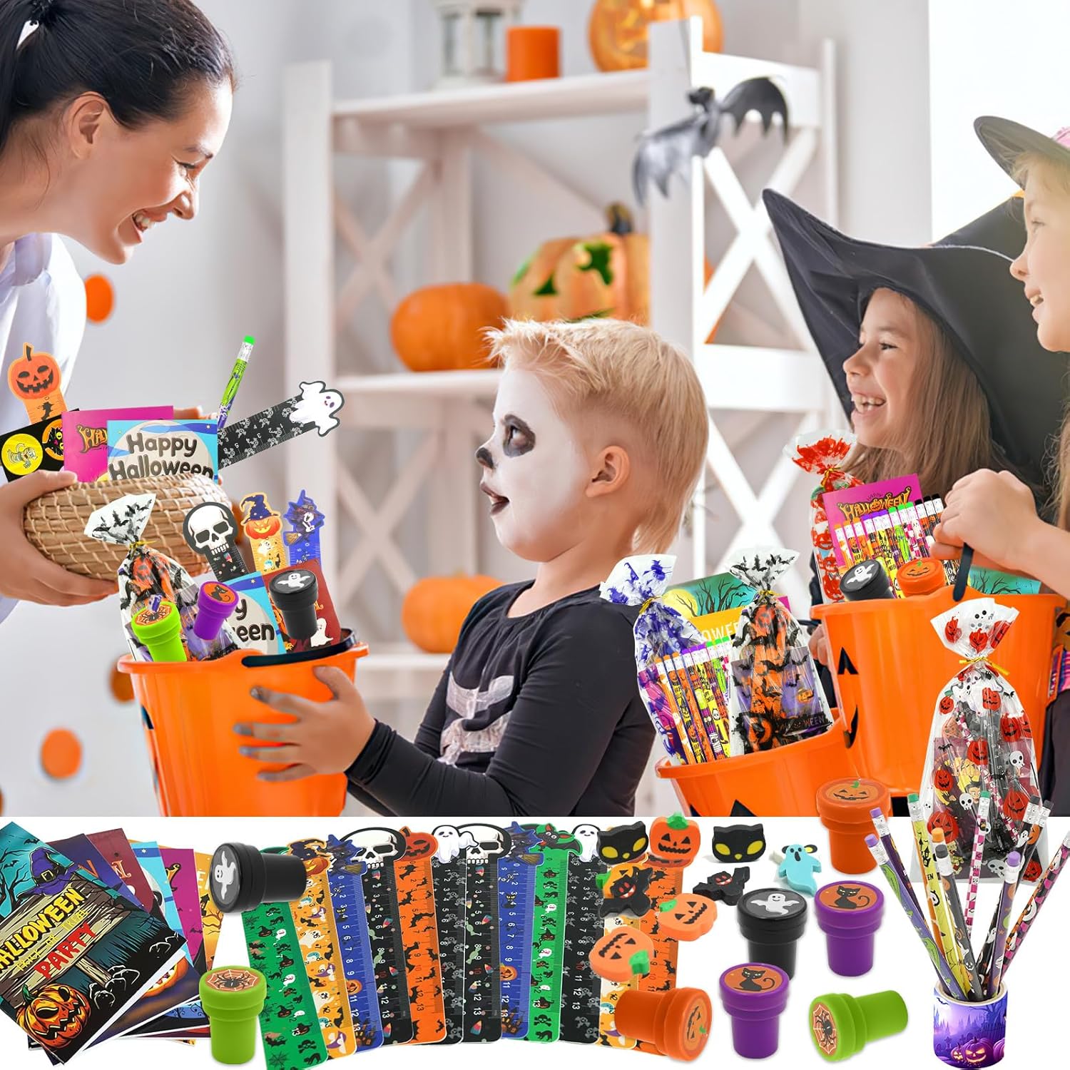 168 PCS Halloween Party Favors Bulk, 24 Pack Assorted Stationery Gift Set for Kids Trick or Treat Gifts for Party Classroom School Supplies Prizes Rewards Halloween Goodie Bag Stuffers