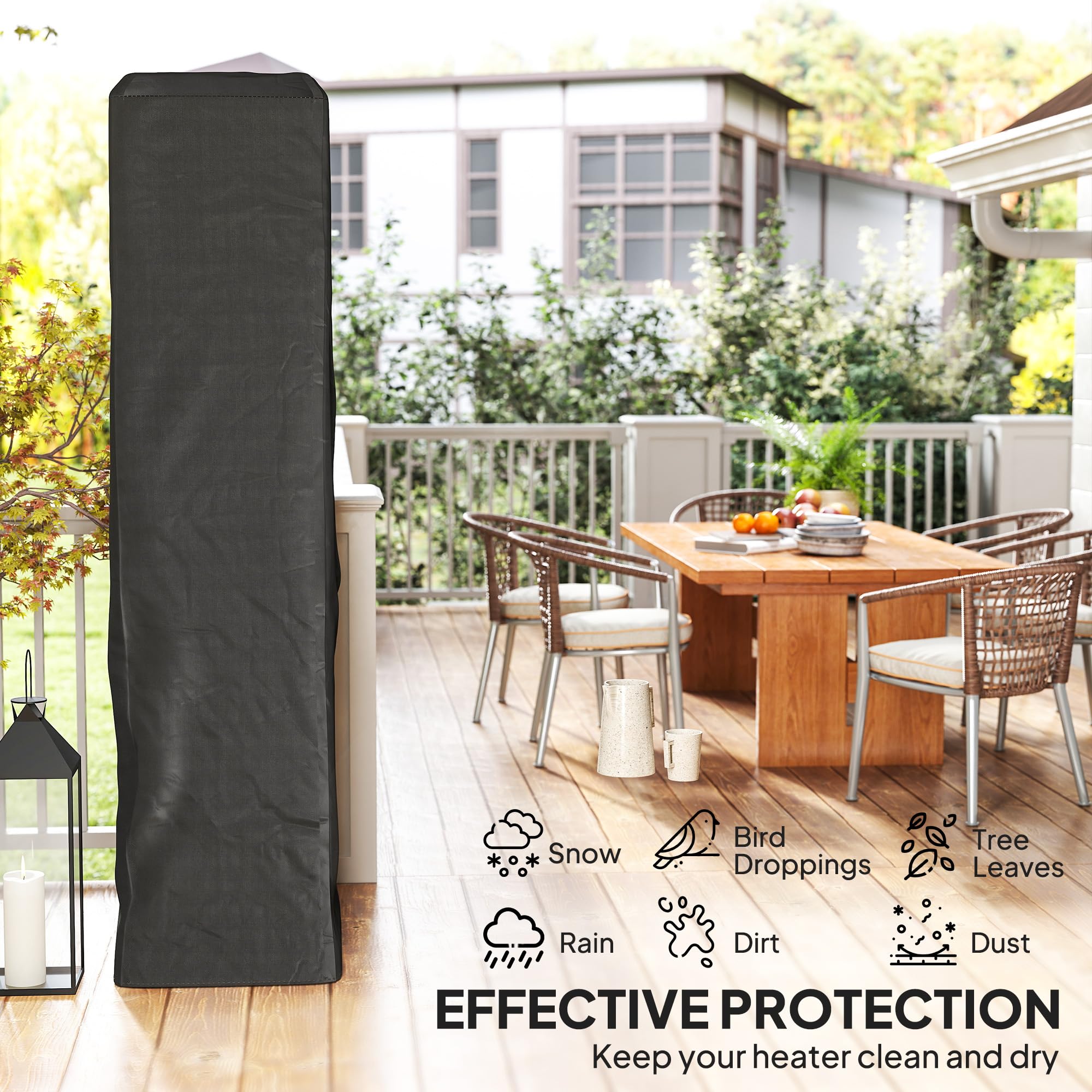 Outsunny Cubierta resistente para calentador de patio, pirámide de gas, protector de longitud completa, tela Oxford UPF 30+ con cremallera, color negro