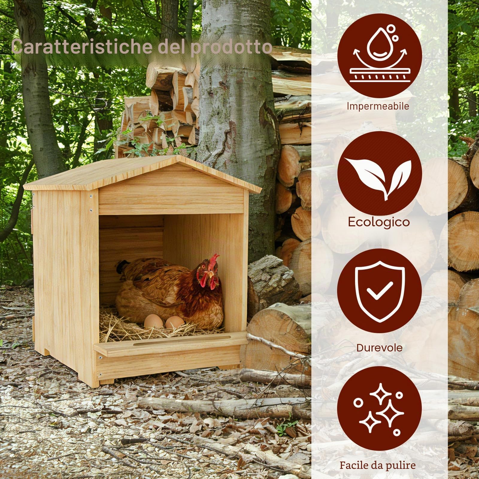 Cassetta Per Galline Ovaiole, 30,5 x 29 x 38,5 cm | Nidi Per Galline Da Parete, Accessori in Legno Per Pollai, Uccelli e Anatre