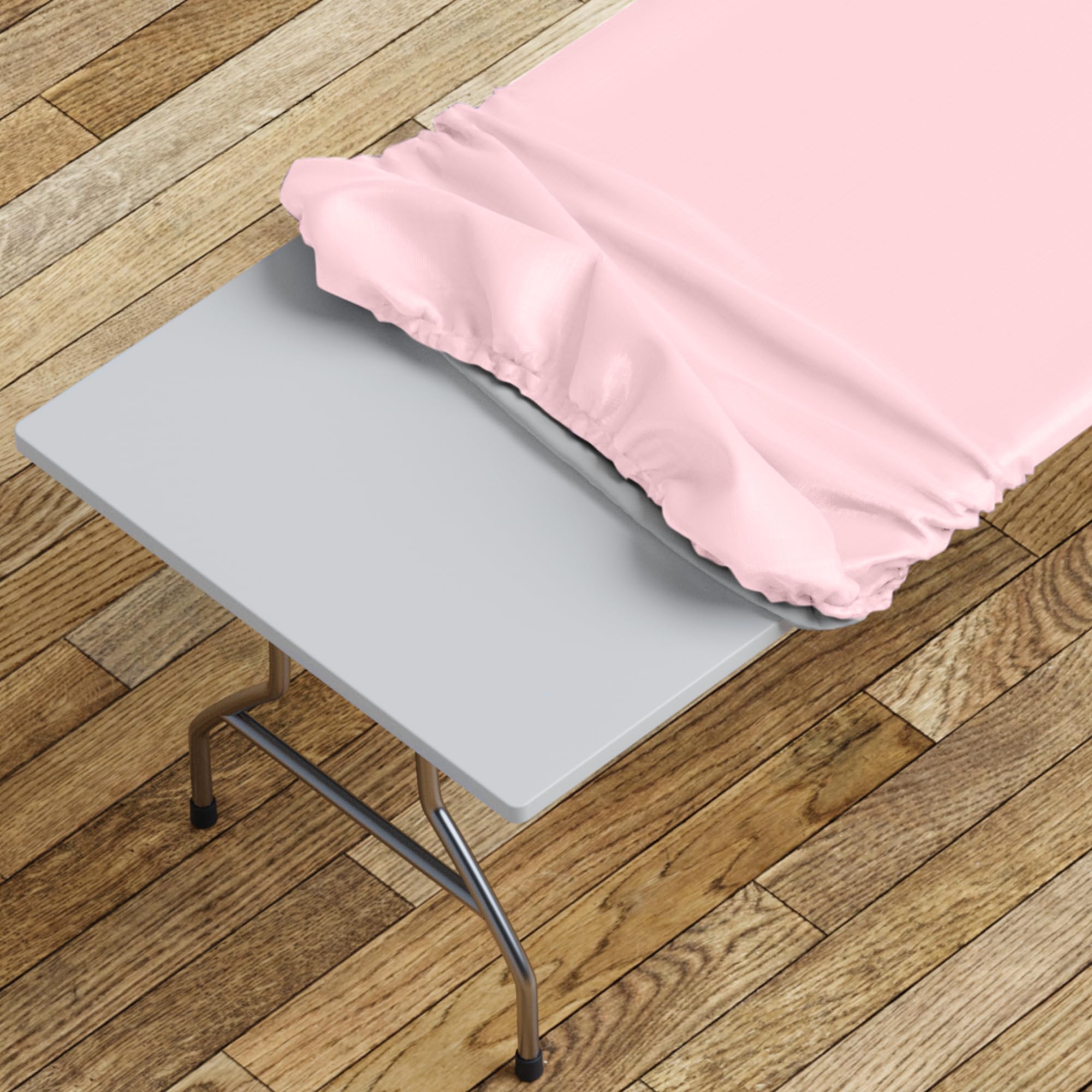 Sorfey Tablecloth -Fitted with Elastic, Vinyl with Flannel Back, Fits for Table 24"x 48" Rectangle,Water Proof, Easy to Clean, Solid Pink Design