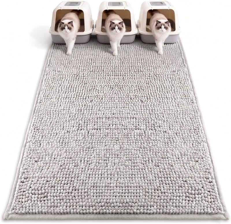 Tapete para Caixa de Areia de Gatos em Chenille Macio Pieviev, Antiderrapante e Absorvente, 121,92 x 91,44 cm