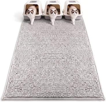 Pieviev Chenille Cat Litter Mat for Litter Box, 48"x36" Soft Ultra Absorbent Mat, Waterproof & Non-Slip, Easy to Clean Litter Trapping Mat for Indoor Cats, Gray