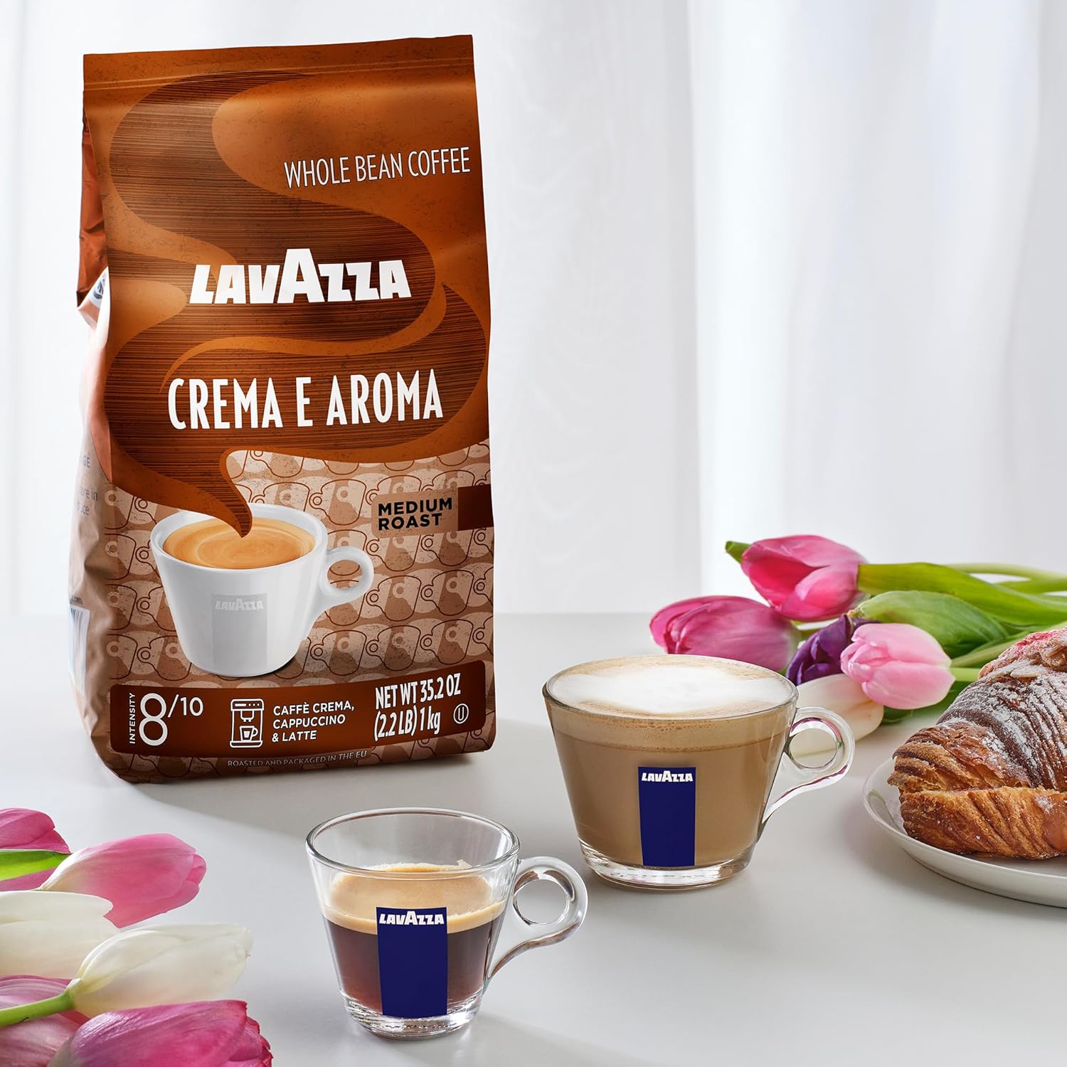 Lavazza Crema E Aroma Whole Bean Coffee Blend, 2.2-Pound Bag , Balanced medium roast with an intense, earthy flavor and long lasting crema, Non-GMO