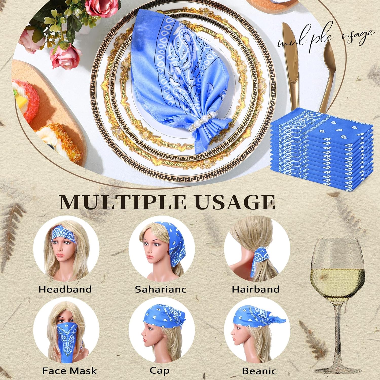 Suhine 12 Pcs Bandanas Bulk 22 x 22 Inch Paisley Headband Cowboy Handkerchief Christmas Thanksgiving Gift for Women Men - Image 3