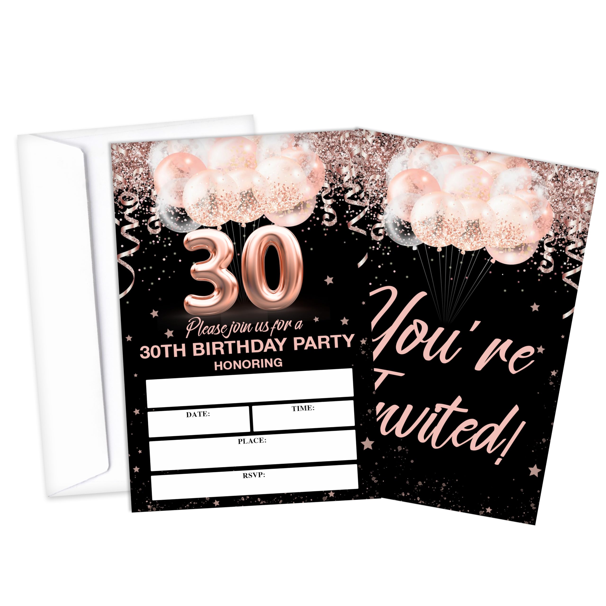 30th Birthday Invitations, Pink Balloon Birthday Invitations, 30th Birthday Invitations for Women, Birthday Party Favors Decorations, (Set of 20