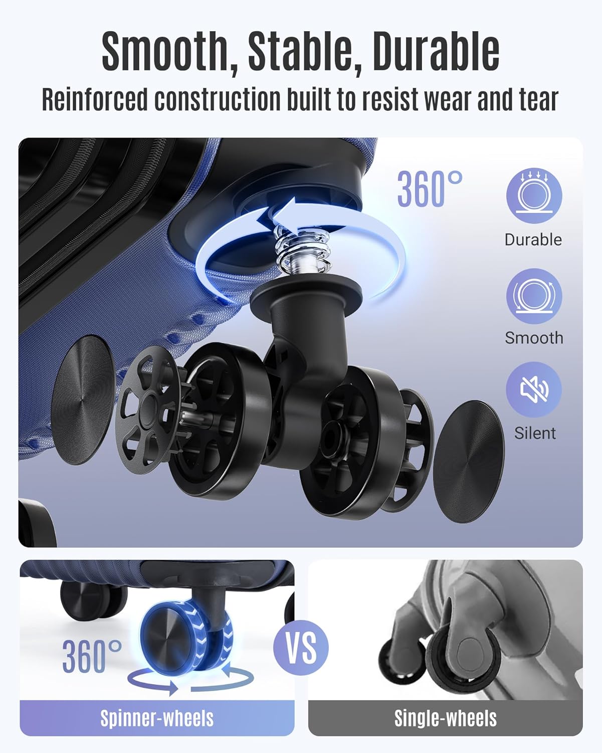 LIGHT FLIGHT Carry On Luggage 22x14x9 Airline Approved, Durable Hard Shell Carry On Suitcases with Wheels, Expandable Hardside Lightweight Travel Luggage with TSA Lock 20 Inch Carry on, Dark Blue - Image 3