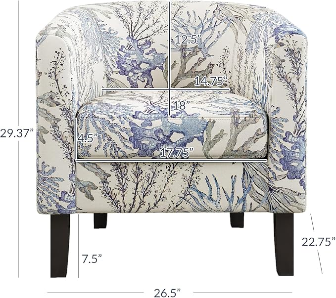 Sillón Barrel Redondo con Brazos, Tela Lino, Azul Coral miniatura 2