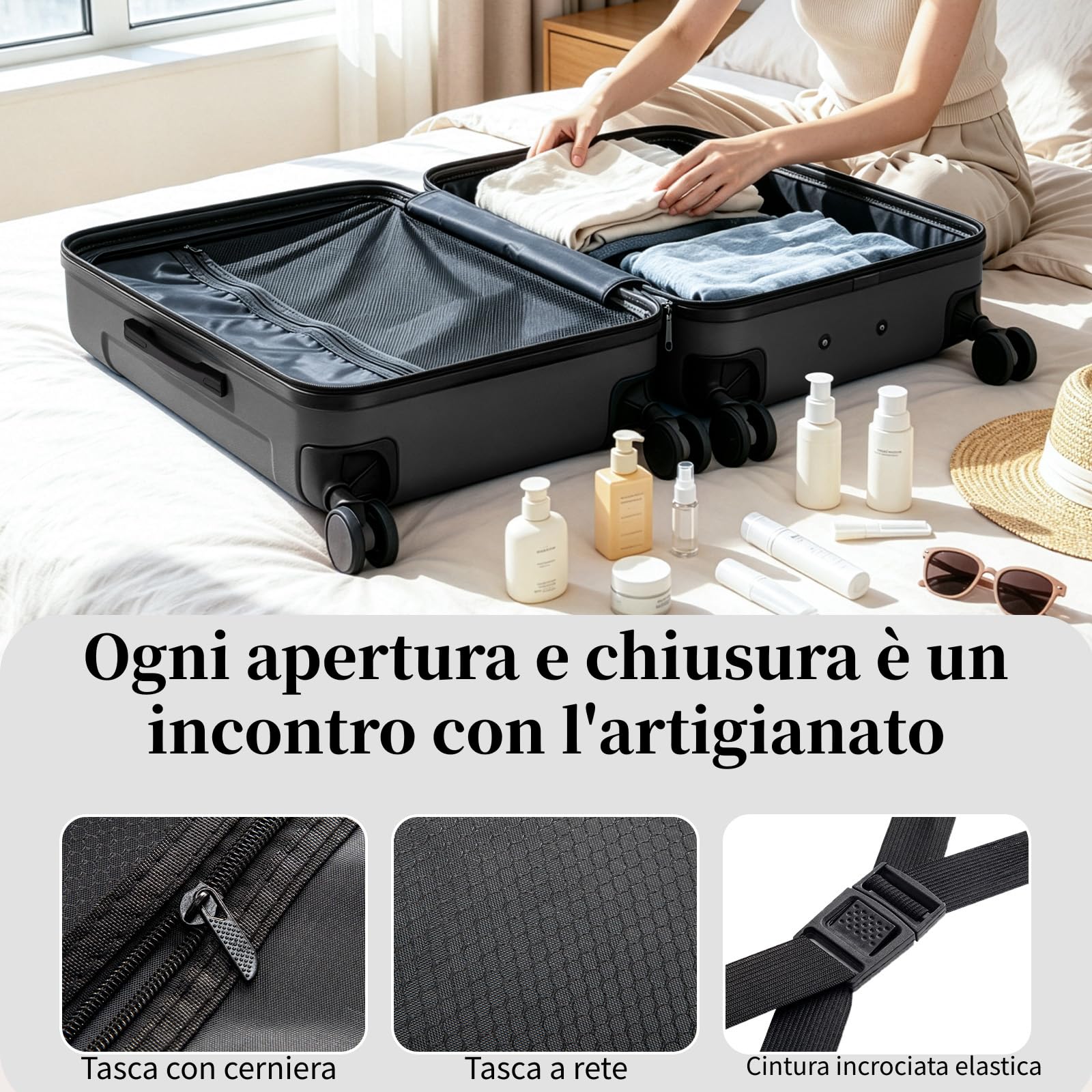 LEADZM Valigie Set 3 Pezzi, Set Valigie Rigide con Rinforzi Angolari, Luggage Suitcase Grande 23 kg in ABS (Grigio scuro)