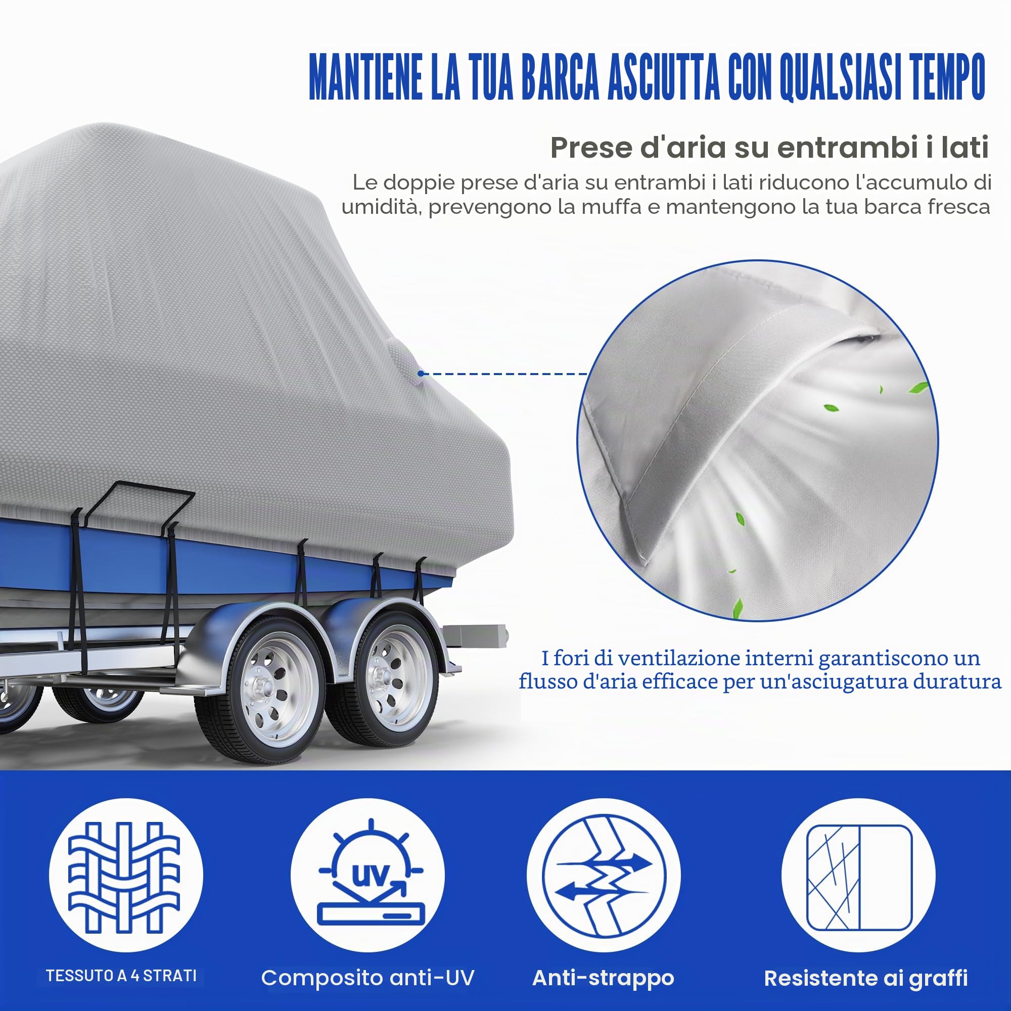 Copertura per barca con console centrale, copertura per barca T-Top/Hard-Top rimorchiabile, coperture impermeabili per barca Oxford di grado marino resistente.