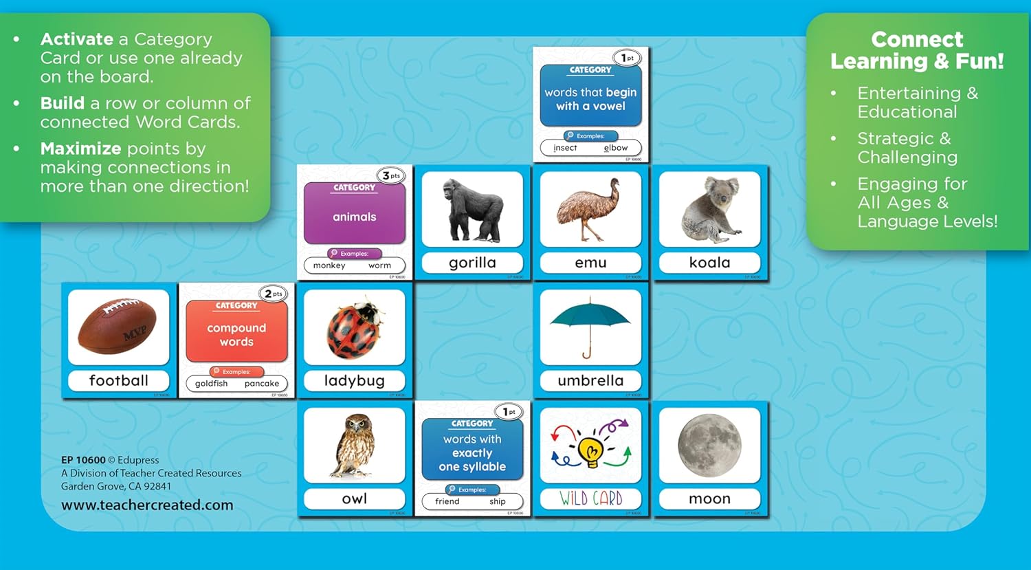 Teacher Created Resources Connectegories: The Card Game Where Words Connect, Categories Collide, and Language Skills Skyrocket! for Ages 7+, 2-6 Players - Image 3