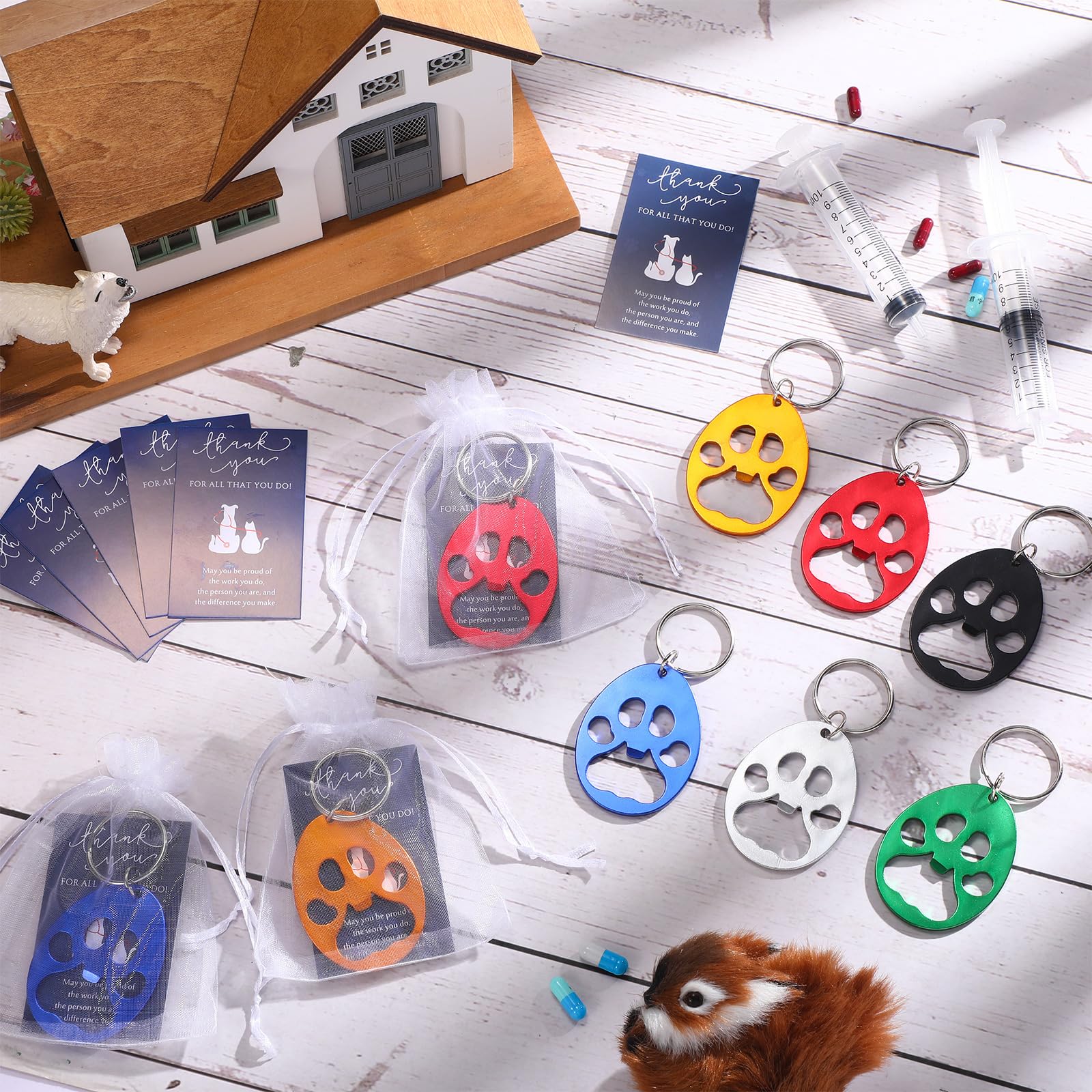 Reallnaive 12 Sets Veterinary Gifts Bulk Paw Print Bottle Opener Keychain Beer Opener Tool Thank You Gift for Women Veterinarian