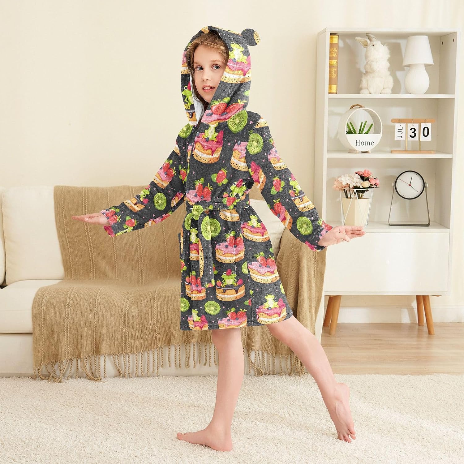 senya Frog Cake Toddler Hooded Bathrobe Kids Soft Plush Bath Towel Robes for Boys Girls 2-12 Years