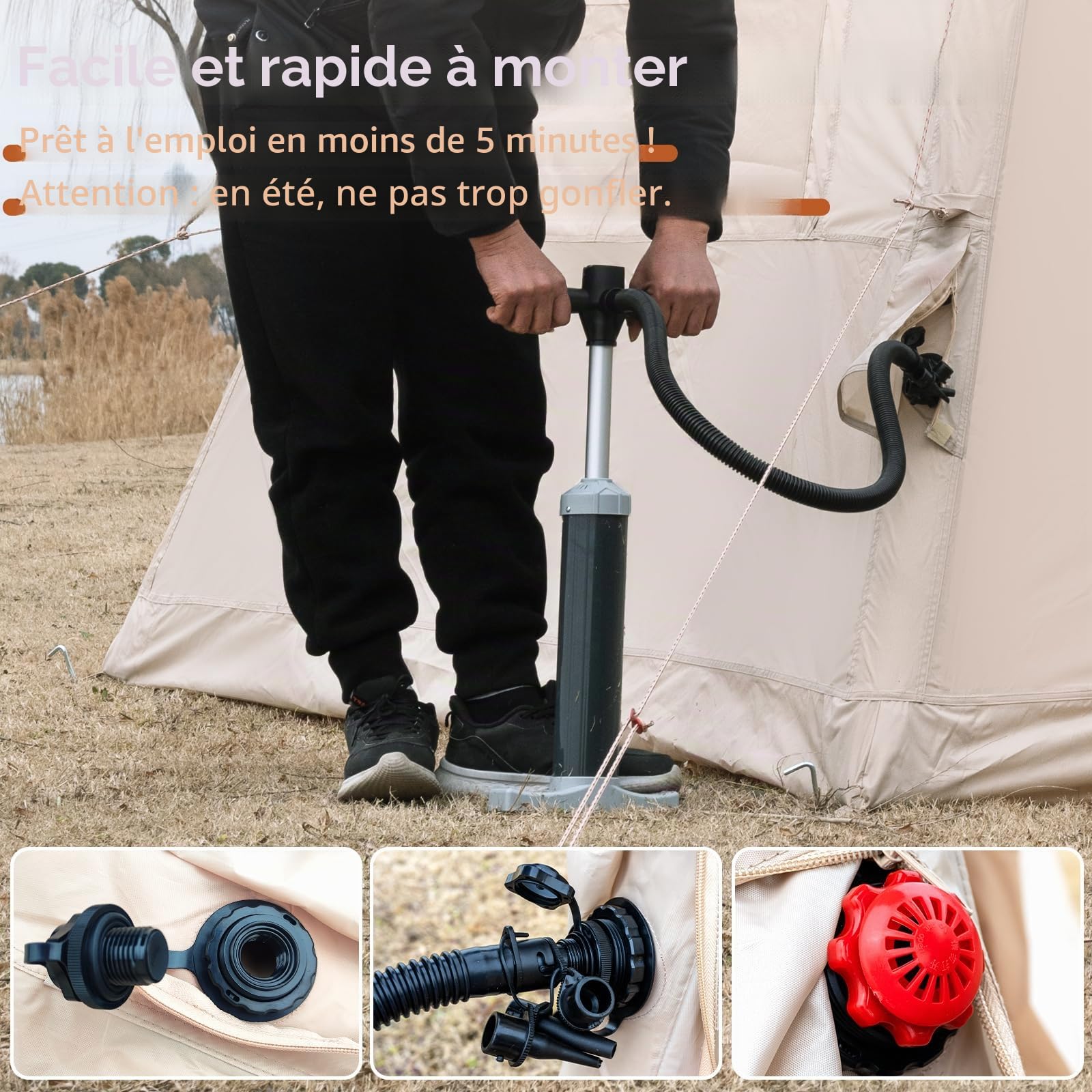Tente de camping gonflable avec pompe à main - Montage facile - Imperméable - Coupe-vent - Tente gonflable d'extérieur - 2 à 10 personnes - Oxford Glamping