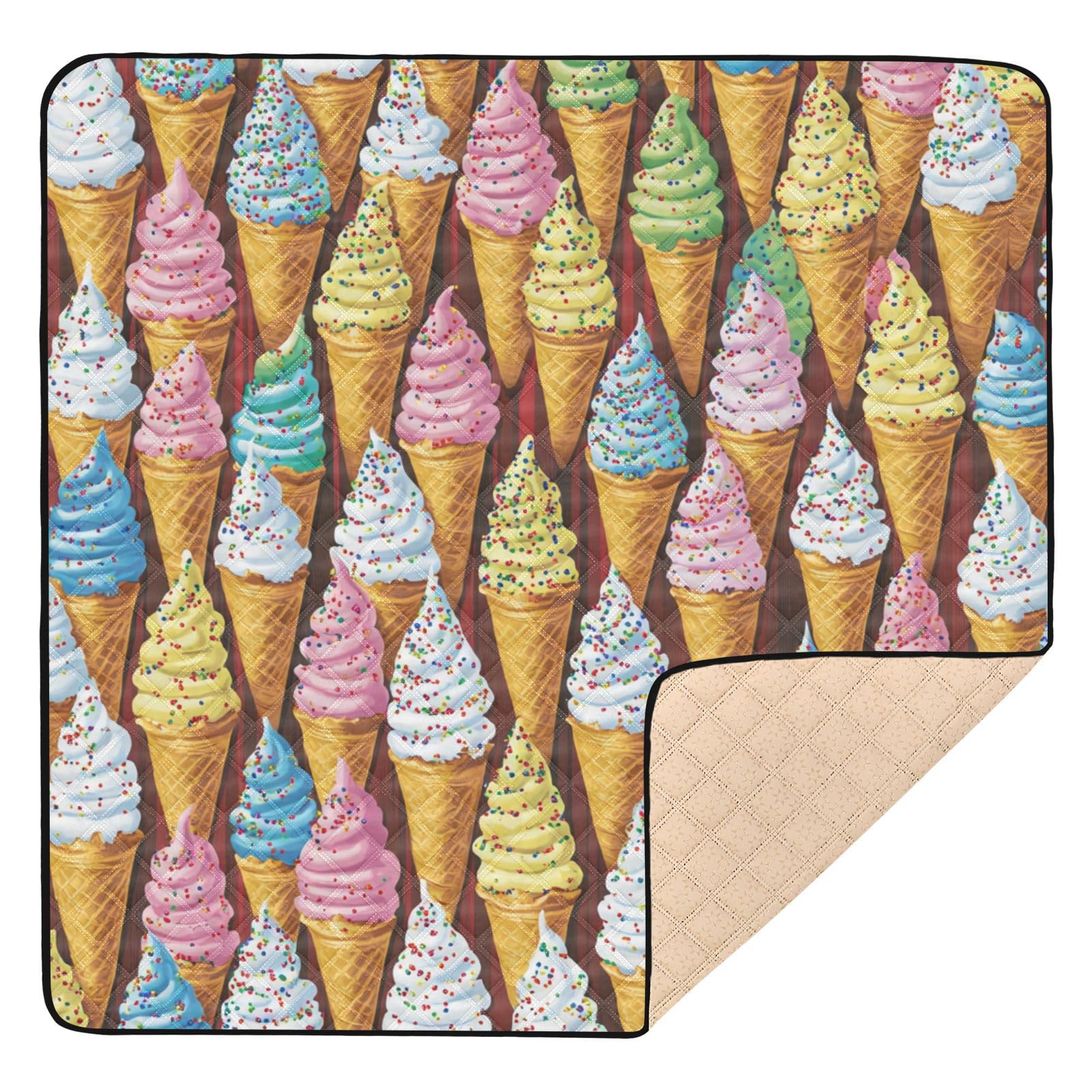 Kigai Ice Cream Baby Play Mat for Floor and Playpen 50x50 inch Non-Slip Baby Activity Playmat Waterproof Foldable Crawling Mat for Infants Toddlers