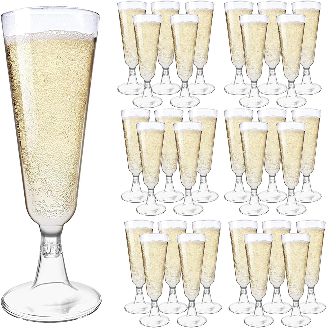 48 Multi-Use Plastic Champagne Flutes, Clear Plastic Toasting Glasses for Mimosa, Cocktails, Prosecco - Wedding BBQ Anniversary Birthday Garden Parties, 150ml