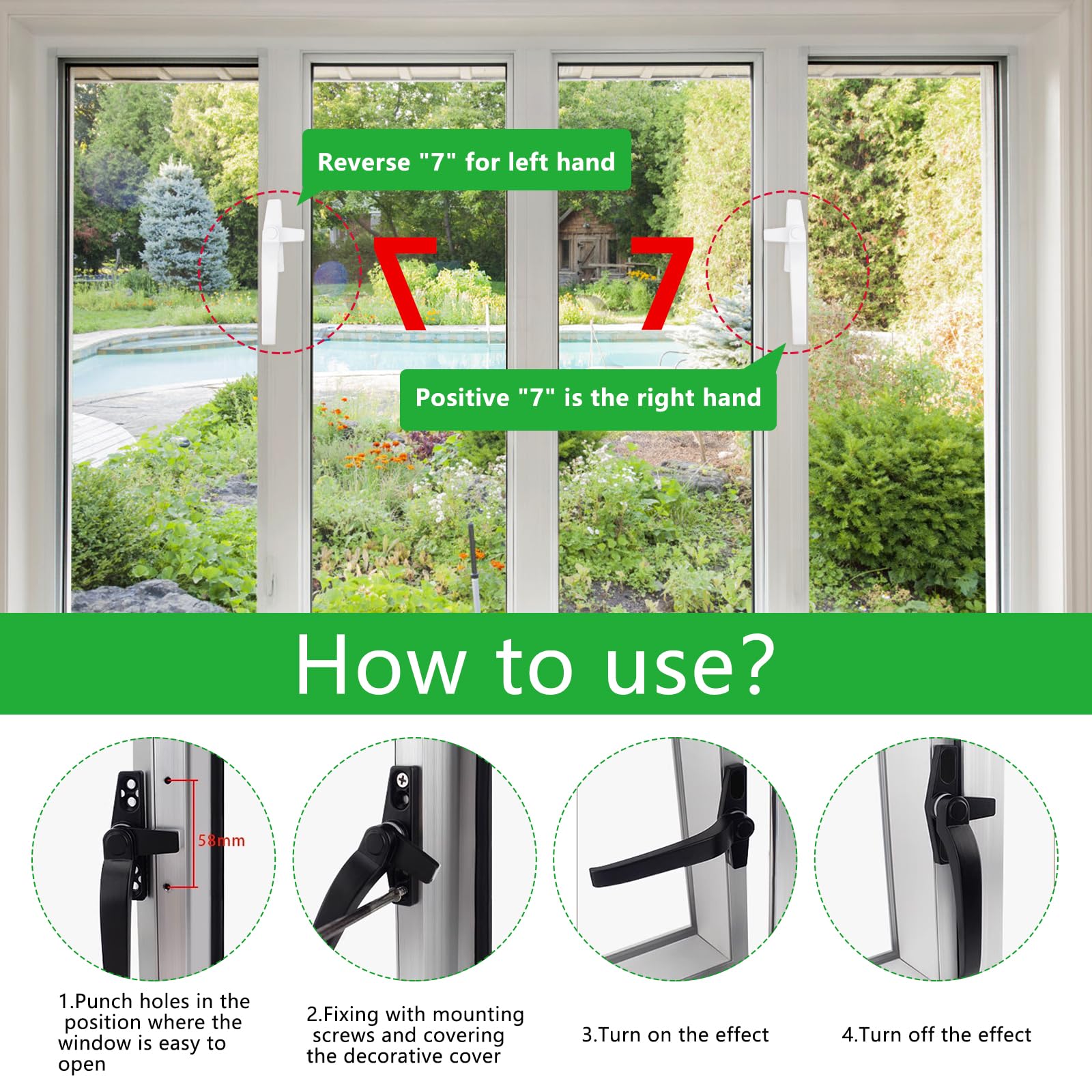 Leikedun Universal Window Handle Replacement Kit White Double Glazing Window Handles with Fixing Screws Right/Left Hand for Home Office Room Inside Outside Windows - Image 4