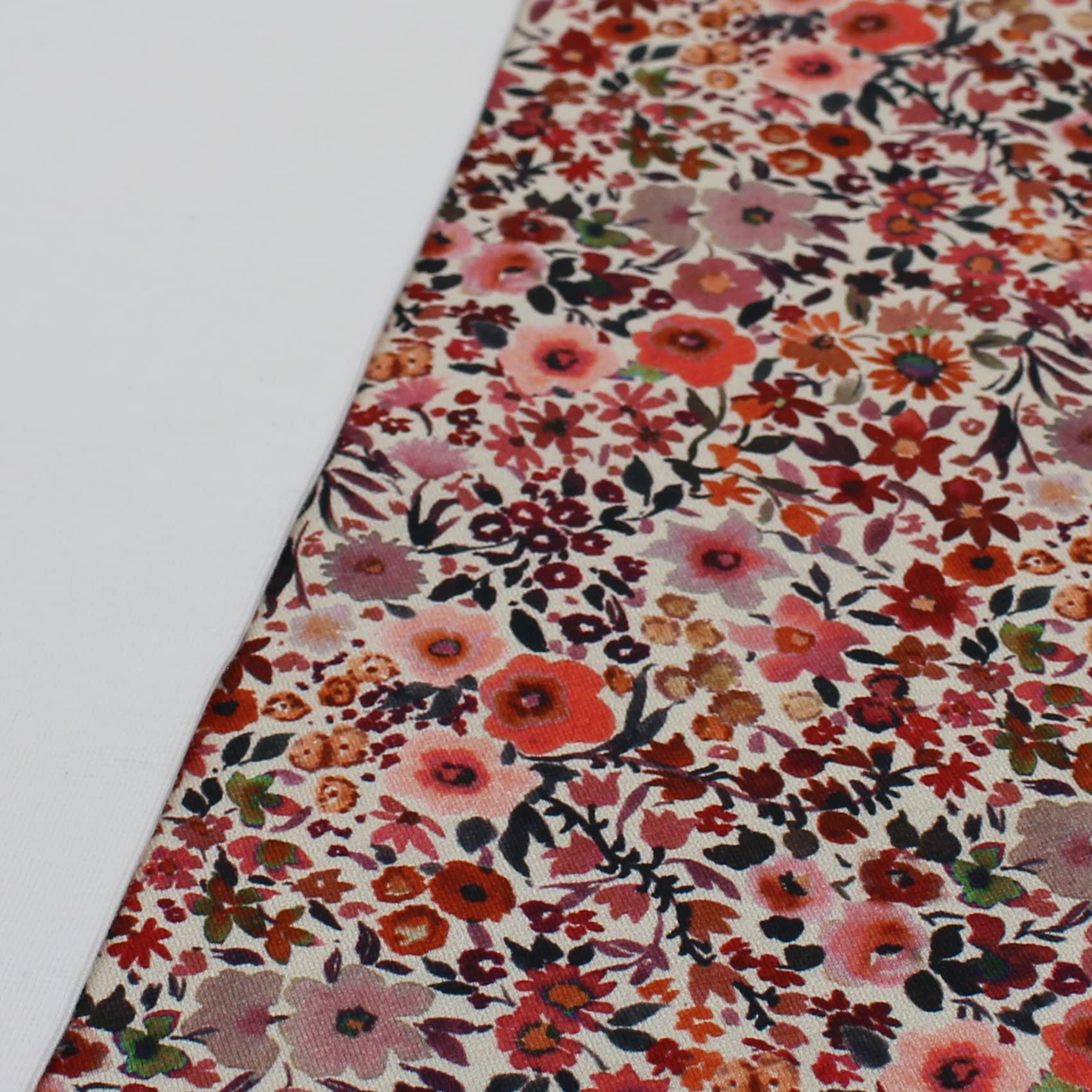 Fabric Package 0.5 m Jersey + 0.5 m Cuff Fabric for Sewing Children's Clothes Jersey Fabric (Redish Flowers + Ecru (Set47)) - Image 2