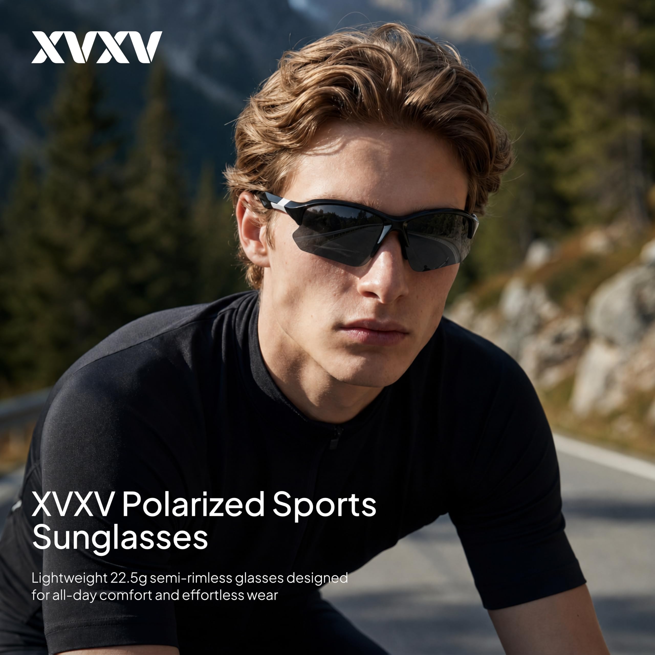 XVXV Lunettes de soleil de sport polarisées pour homme, protection UV, demi-cadre pour la course à pied, la pêche