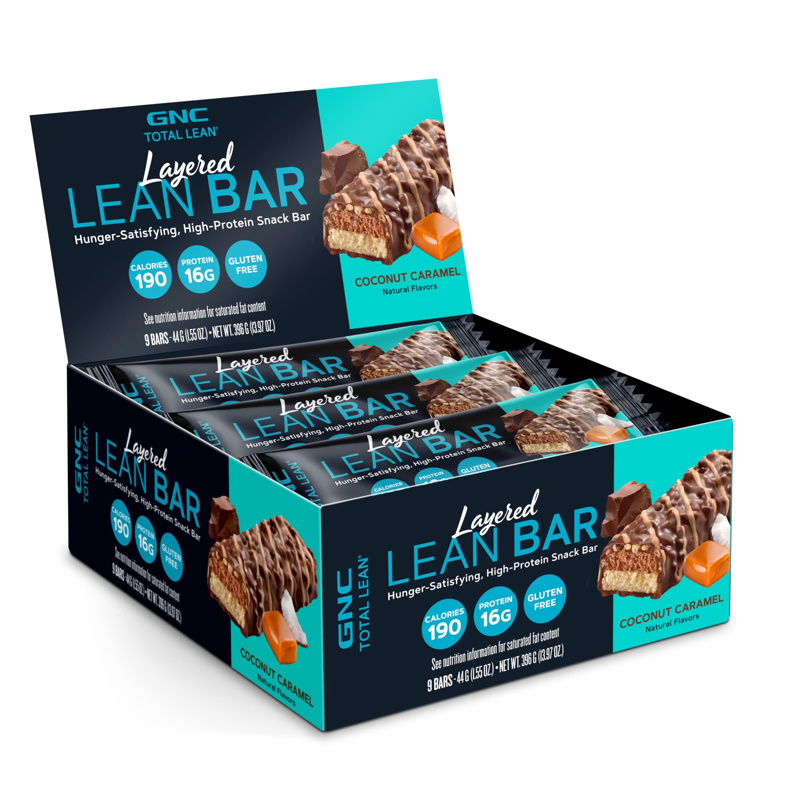 GNC Total Lean Layered Lean Bar, Coconut Caramel, 9 Bars Coconut Caramel 1 Count (Pack of 1)