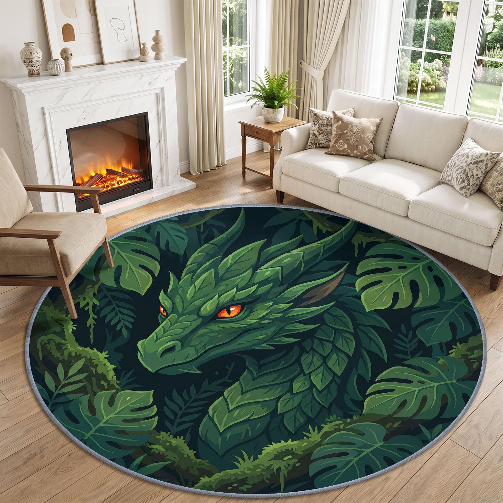 Fantasy Dragon 180 cm, zmywalne, okrągłe dywany, zielone
