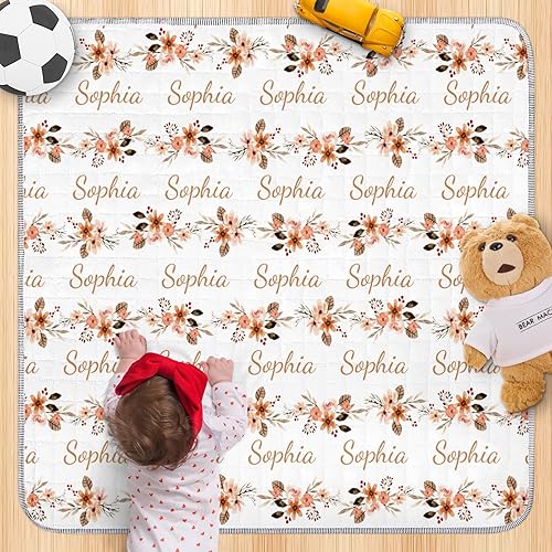 Miniatura 9 de Tapete de juego para bebé con nombre personalizado, tapetes de juego suaves para piso, tapete de juego plegable impermeable con mariposa morada para