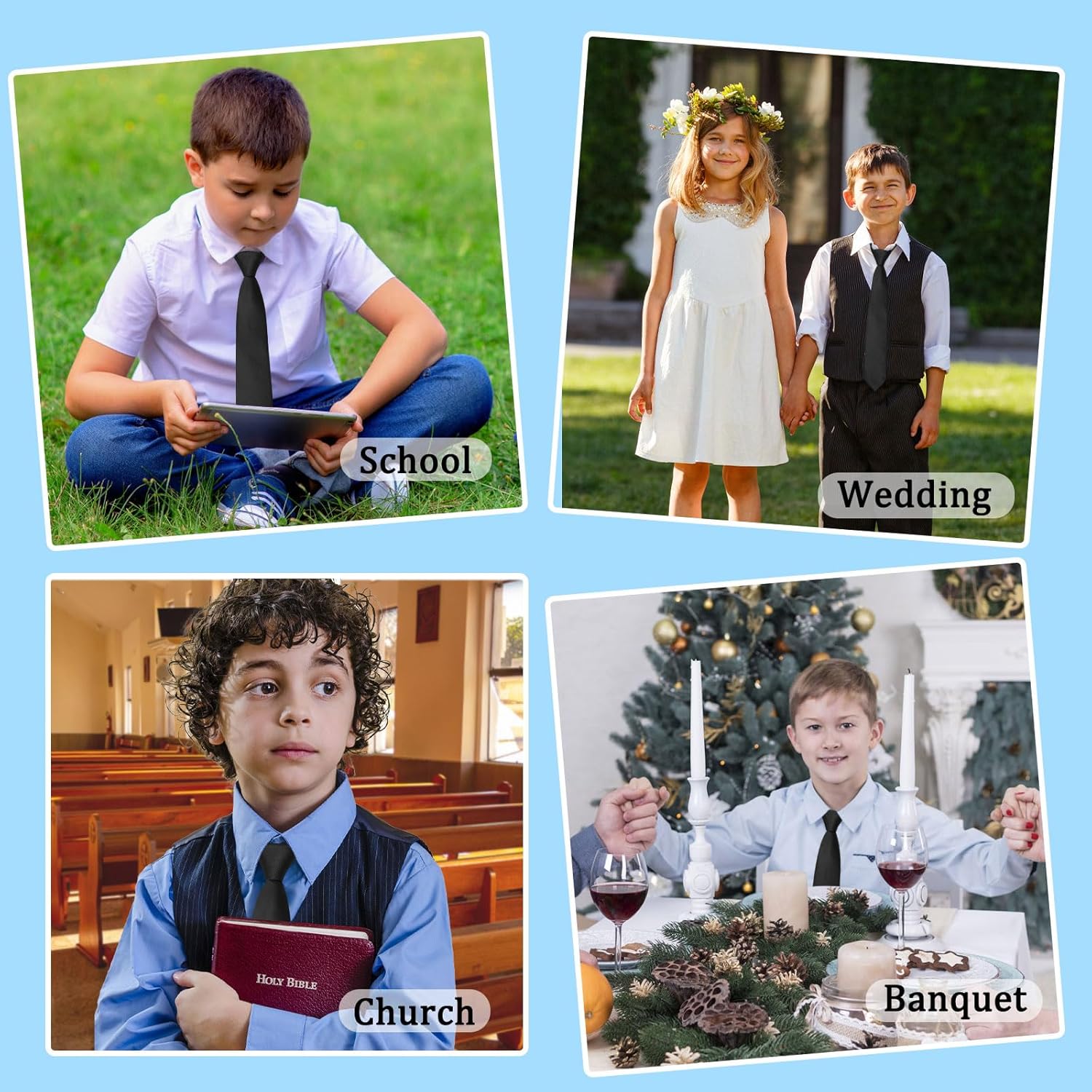 Boys Tie - Pre-tied Adjustable Zipper Tie for School/Graduation/Wedding/Casual - Image 7