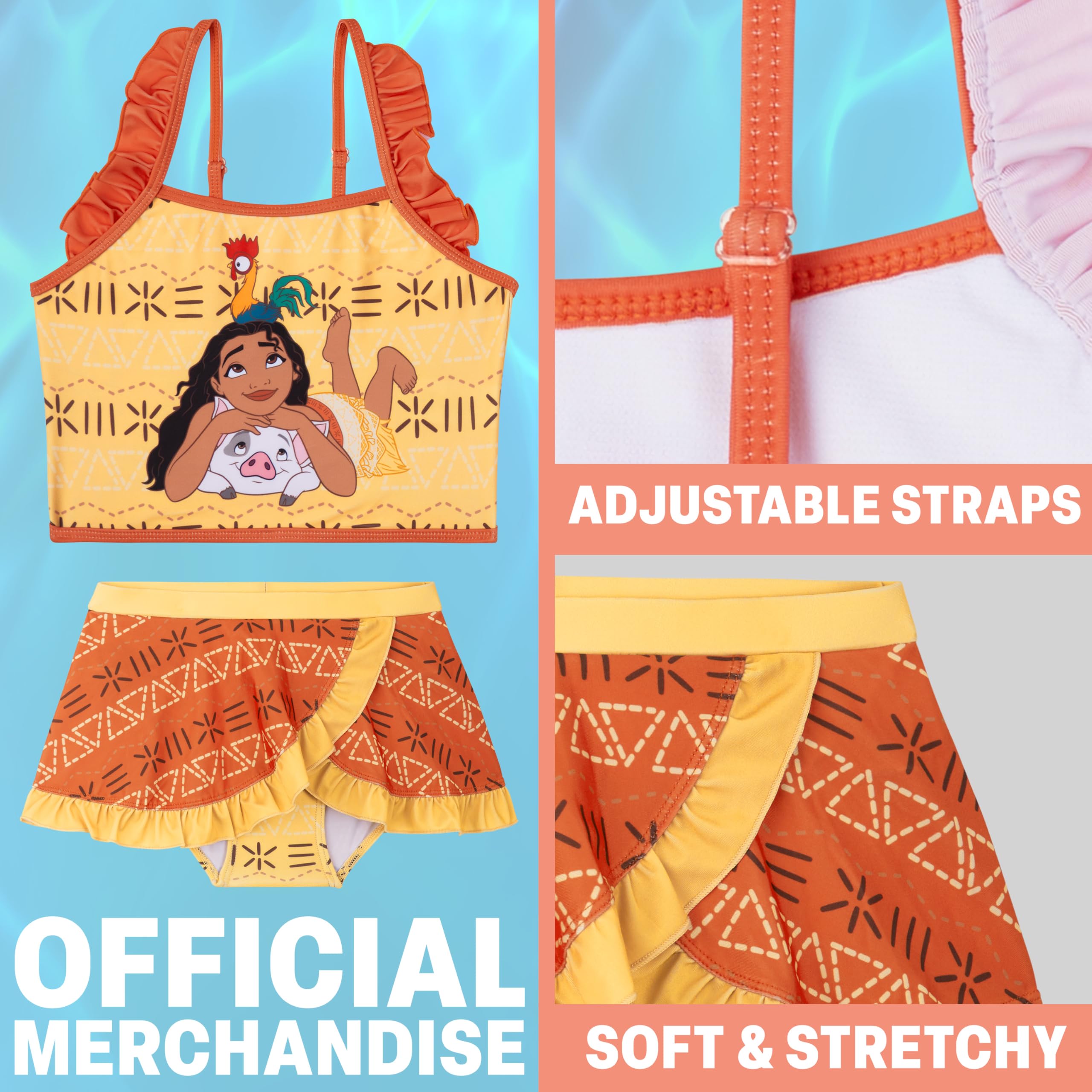 Disney Moana | La Sirenita | Frozen Bikini Niña, Bikini Set 2 Piezas, Tirantes Ajustables Top Niña y Braguitas, Ropa de Baño para Niños