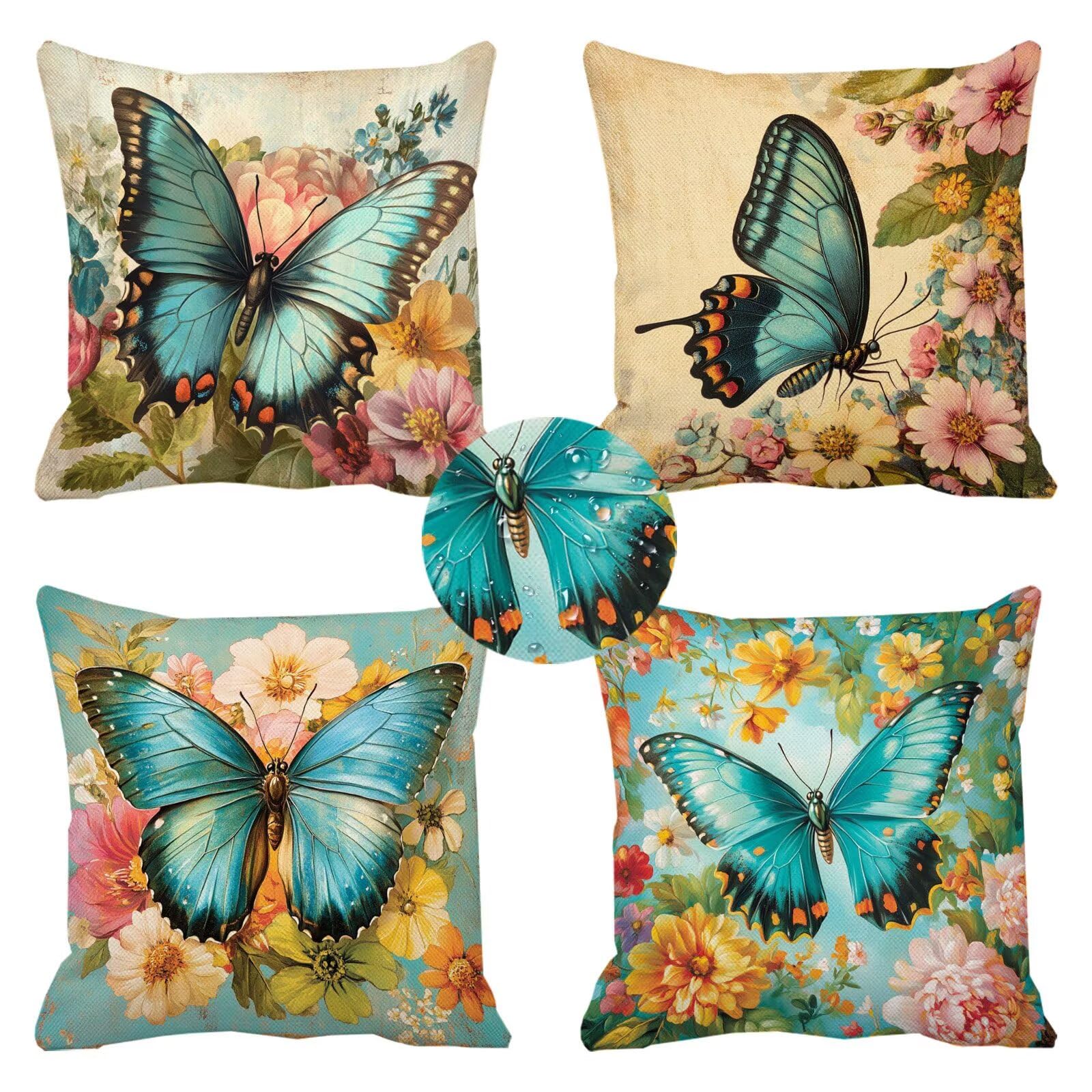 Taie D'Oreiller DéCoratif Bleu et Coussin Exterieur Impermeable 35x35 Lit