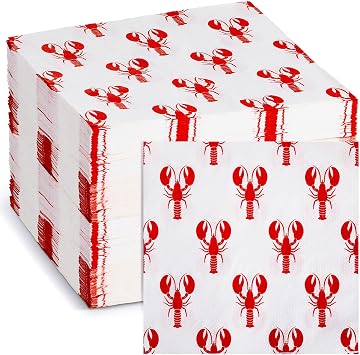 100 Count Lobster Napkins, 2 Ply Crawfish Disposable Napkins for Party | Crawfish Boil Supplies, Summer Picnic BBQ Table, Cocktail Luncheon Size, Seafood Party Decor, 100 Sheets