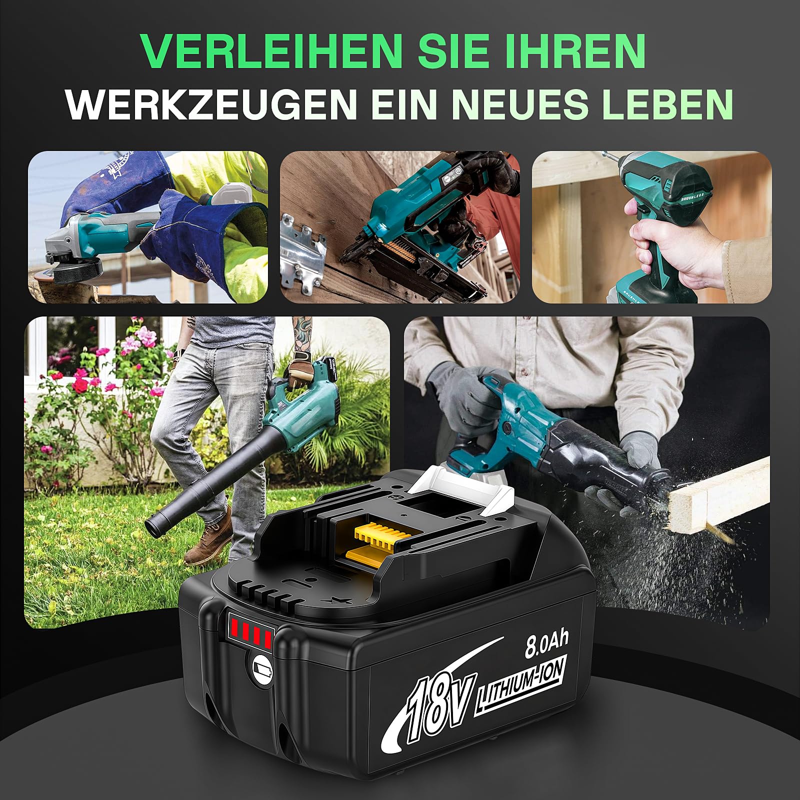 4 Stück Ersatzakku für makita akku 18v 8Ah