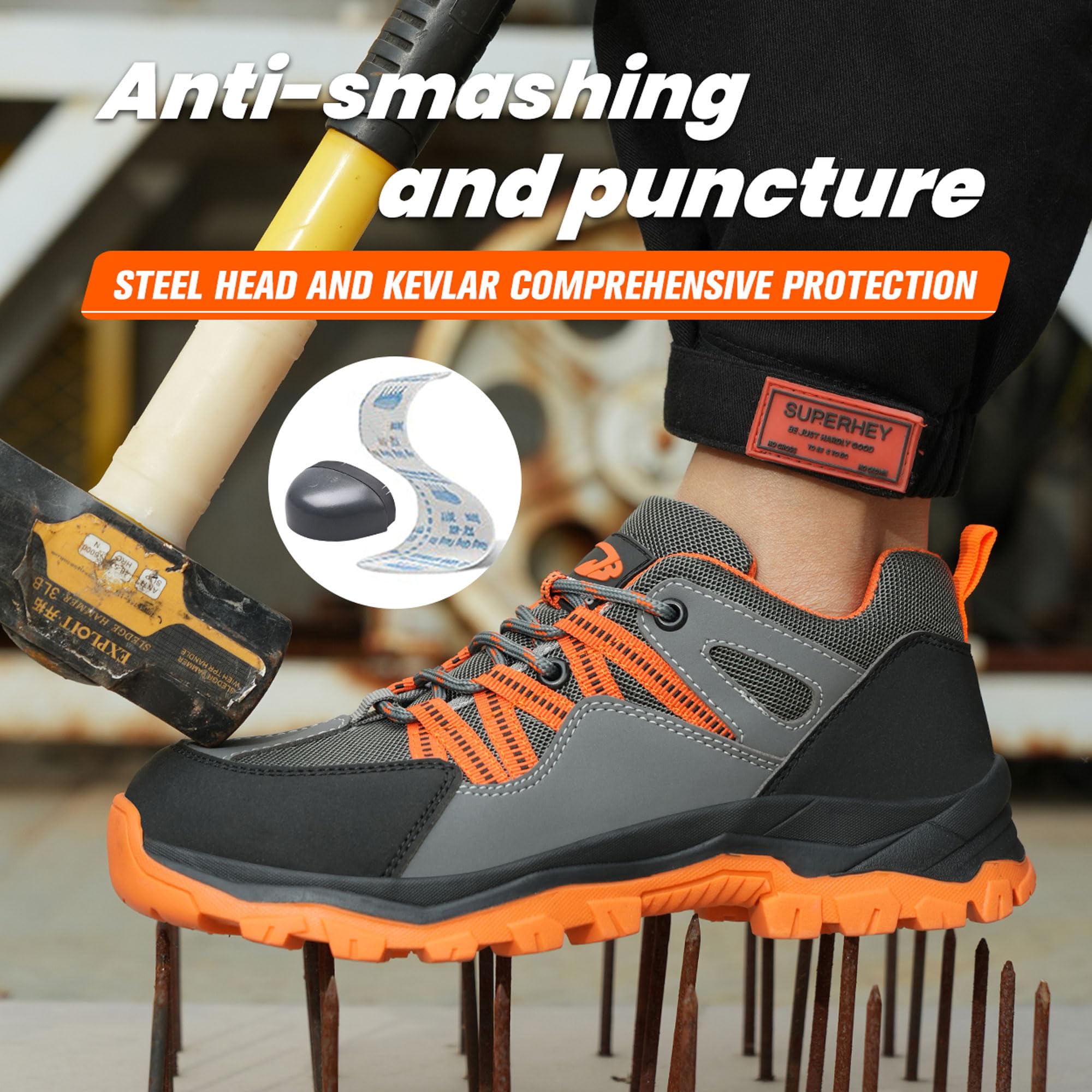 Jueshanzj Anti-Smash Safety shoesLaborshoesPuncture-resistantLaborshoesMen's Lightweight and wear-Resistant Orange 10