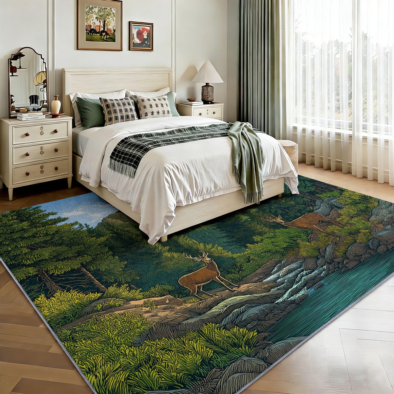 Alfombra de elementos naturales, 180 x 240 cm, lavable, alfombra de ciervo de cola blanca, moderna, de pelo corto, antideslizante, para salón o dormitorio