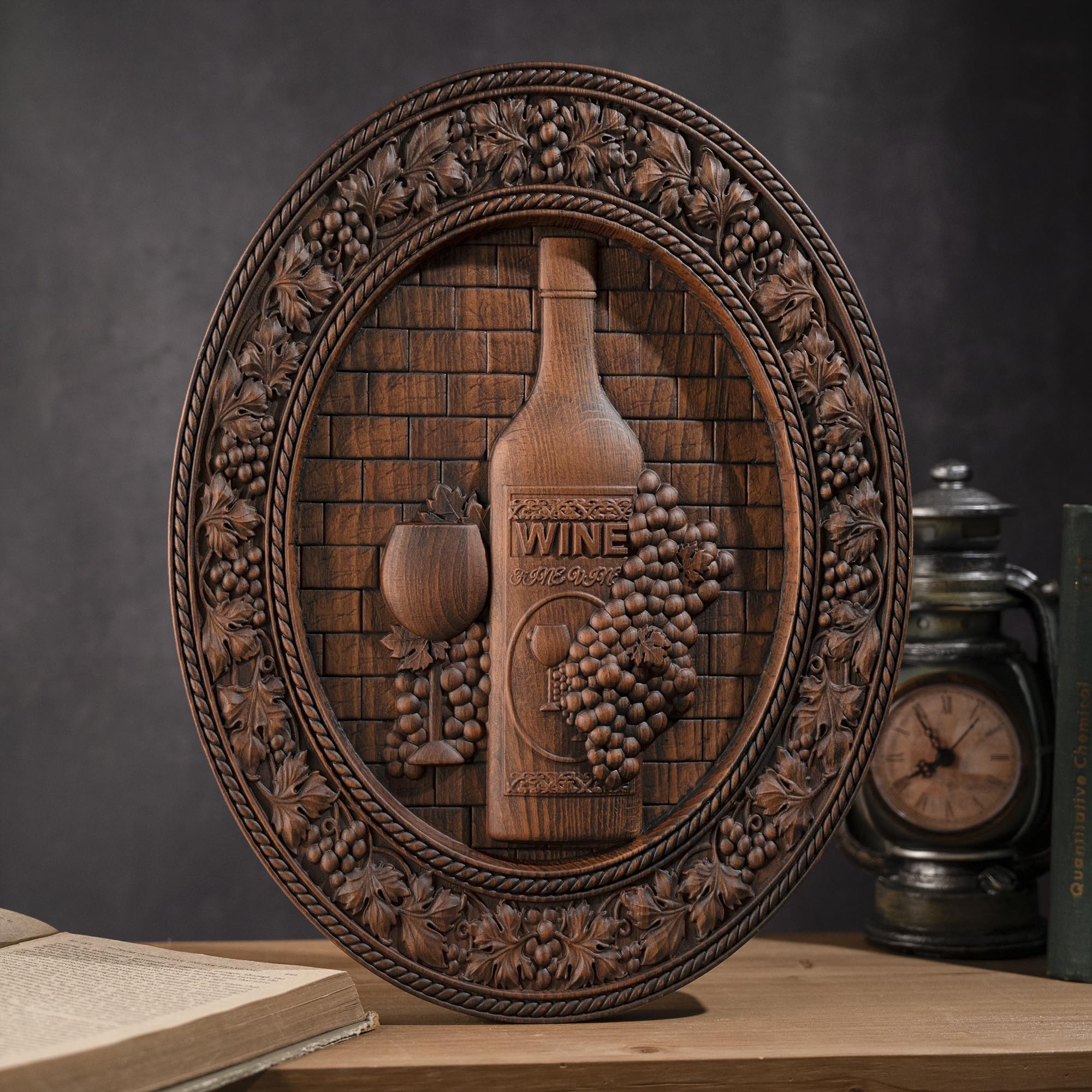 BGCOPPER Drewniana dekoracja ścienna z winem ręcznie wykonana drewniana tablica ścienna wisząca artystyczna dekoracja do pokoju domowego -50 cm