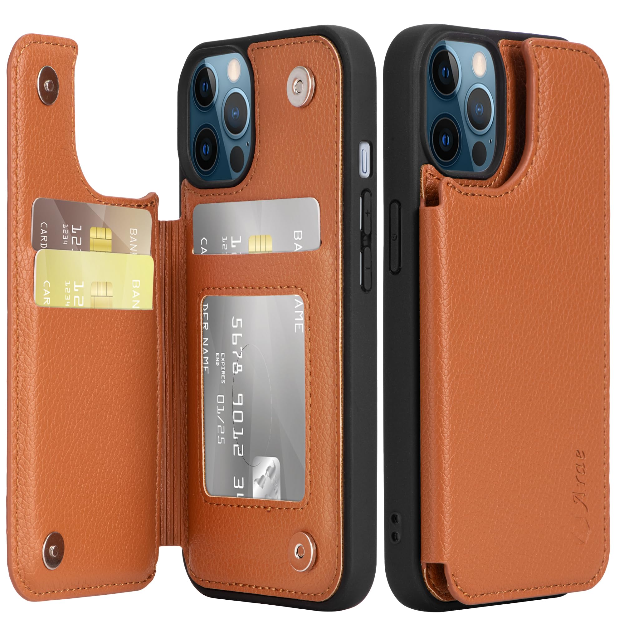 Arae Compatible with Case iPhone 12 and iPhone 12 Pro - Wallet Case with PU Leather Card Pockets Back Flip Cover for iPhone 12/12 Pro 6.1 inch -Litchi