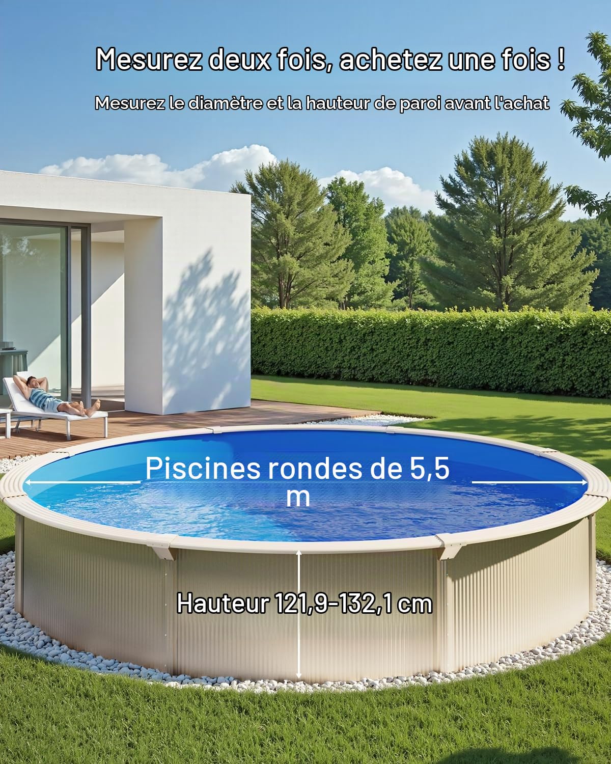 VEVOR Revêtement de Piscine Ronde, 550x147 cm, Doublure Style Chevauchement Vinyle Calibre Standard, Résiste à l'Usure, Rétention d'Eau, pour Piscines Hors Sol à Parois de Hauteur 132 cm, Couleur Unie