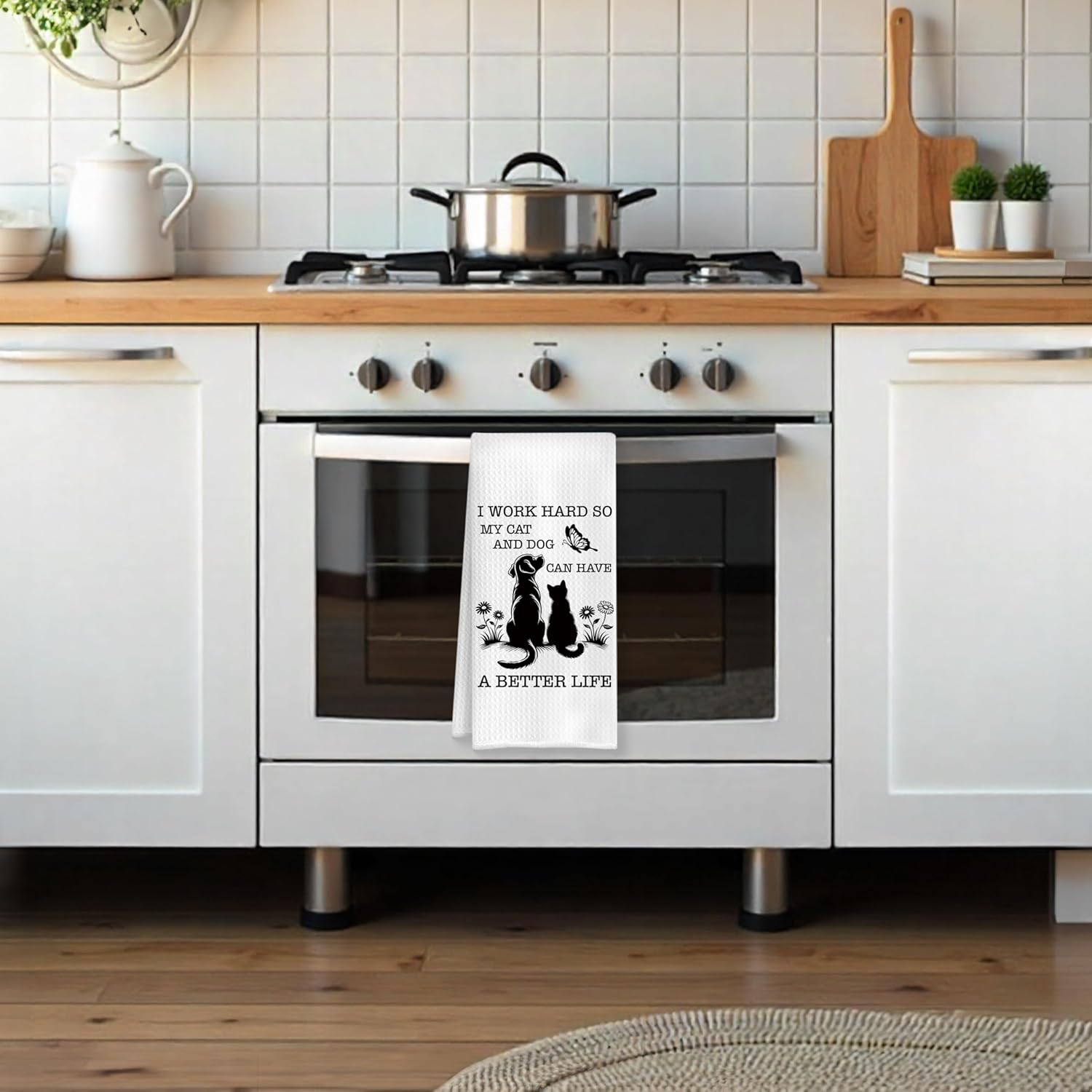 Dog Cat Lover Gifts Kitchen Towels, Gifts for Pet Owners Dish Tea Towels, I Work Hard So My Dog and Cat Can Have a Better Life Decorative Hand Towel for Bathroom Kitchen, 16x24 Inch - Image 3
