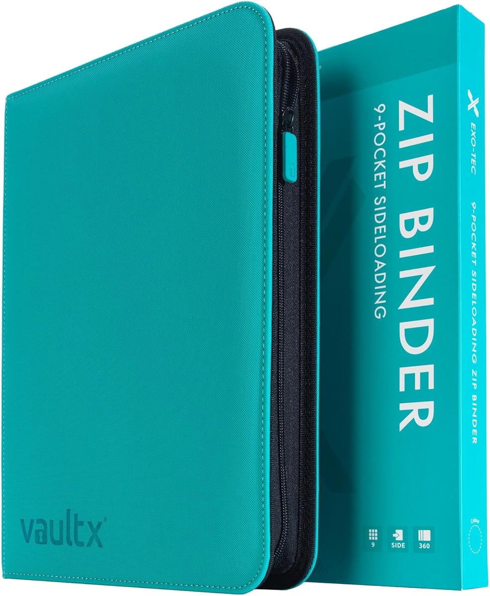 Vault X 9 Pocket Trading Card Zip Binder, 360 Cards, Premium Exo-Tec Album Material, 20 Side-Loading Pages, Folder for Collectible Games, Sports, TCG (Teal)