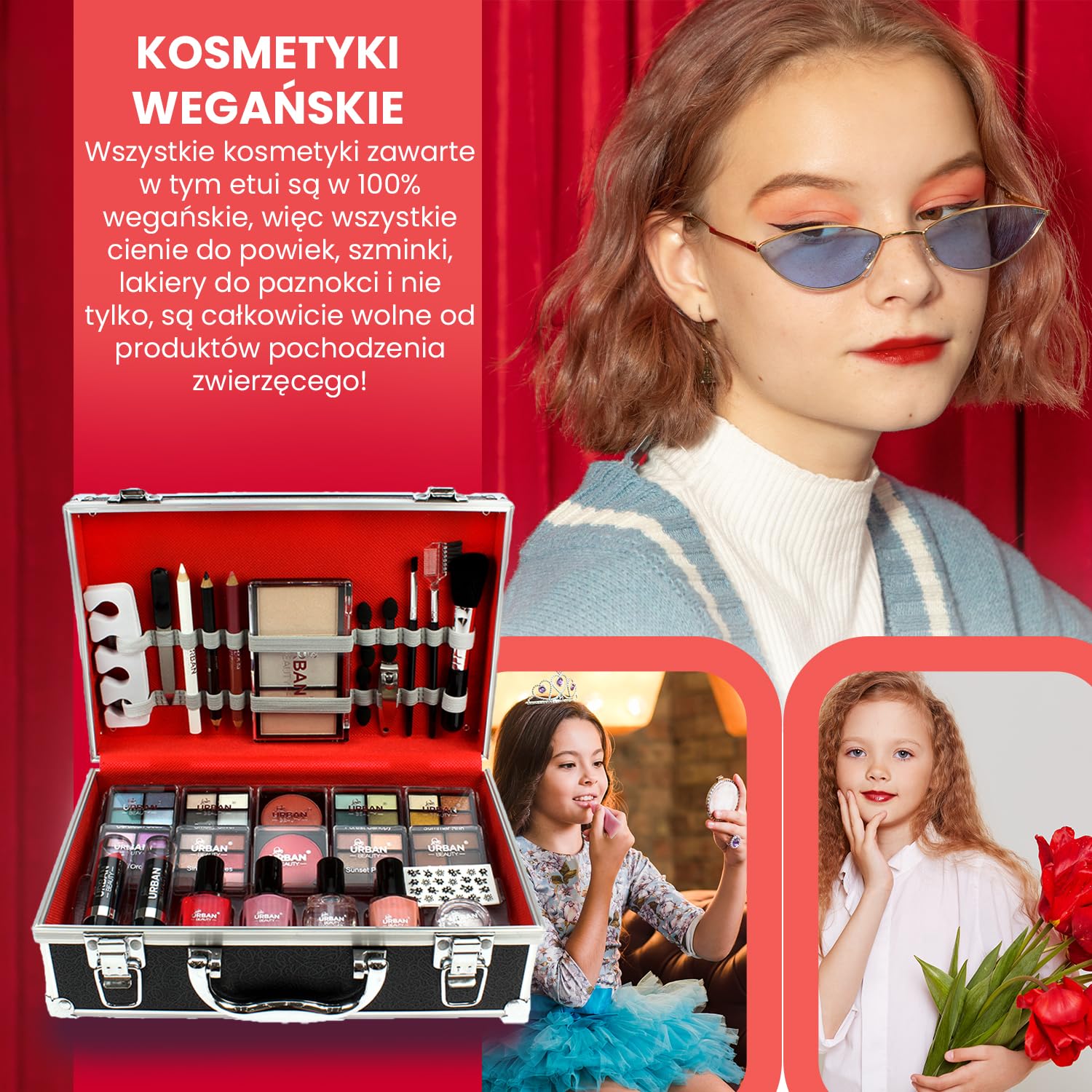 Love Urban Beauty Wegański Divine Beauty Francuski zestaw do makijażu manicure – 76-częściowe zestawy do makijażu – Obejmuje cienie do powiek, rozświetlacze, pomadki, róże, pędzle
