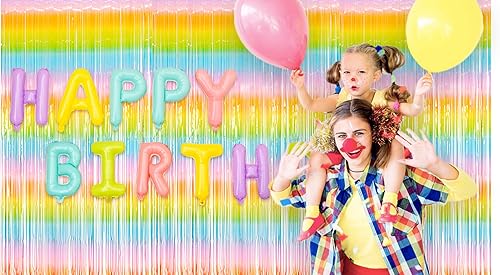 Miniatura 7 de MALANKU 2 cortinas de flecos de papel de aluminio de arcoíris pastel, decoraciones de fiesta para niños, 3.3 x 8.2 pies, telón de fondo de fotos de