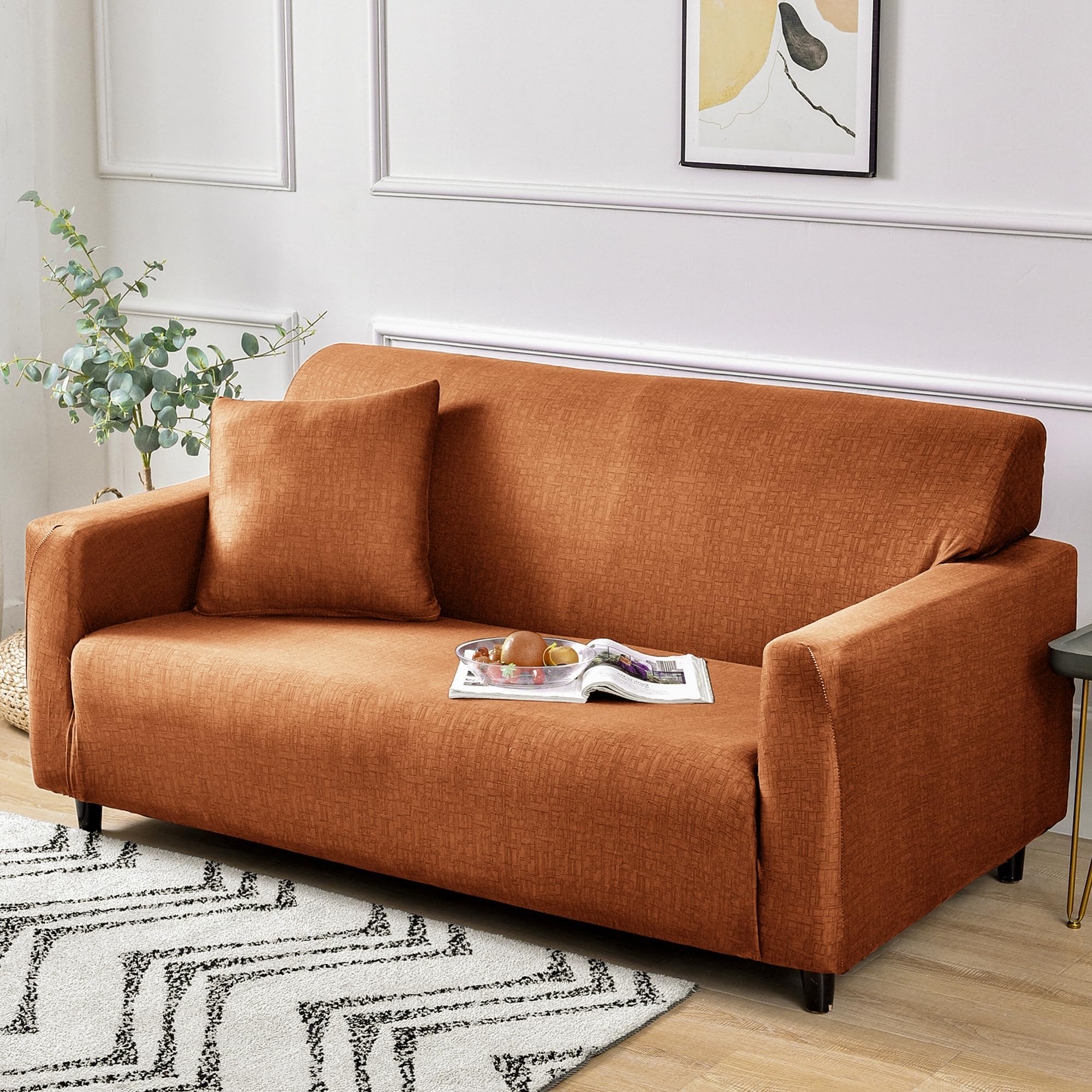 Story@Home Sofa Cover 3 Seater Fully Covered | Stretchable Polyester Spandex Elastic Sofa Cover 3 Seater | Orange Criss Cross 3 Seater Sofa Covers for Living Room & Create Your Own Customized Set-image-39
