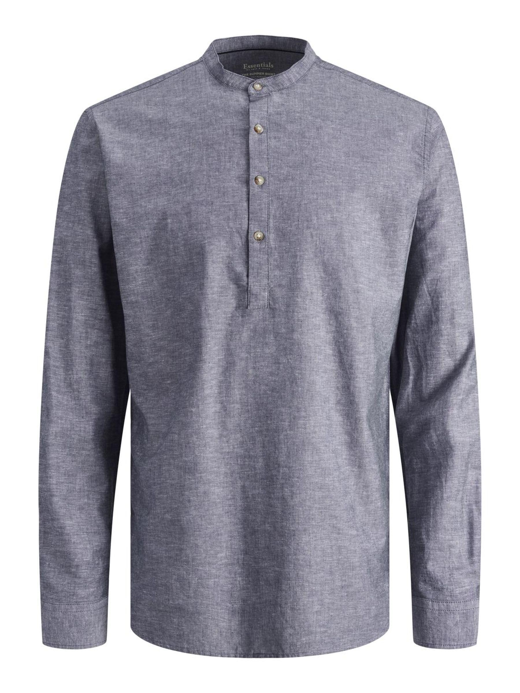 JACK & JONES Men's Jjesummer Half Placket Linen Shirt LS Sn Chino Shorts, Faded Denim, M
