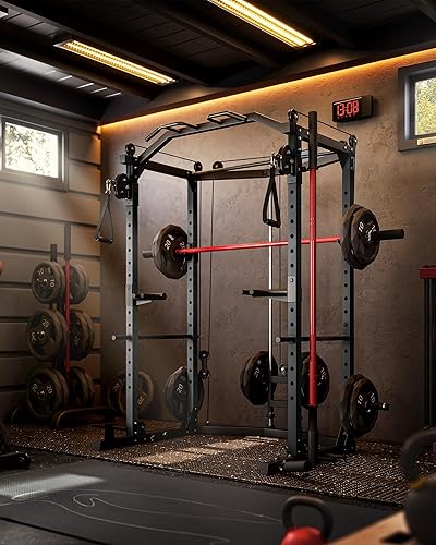 Vista 7 de GarveeLife Power Cage, Multi-Functional Power Racks for Home Gym with Cable Crossover System, 1600 LBS Weight Capacity Fitness Squat Rack for Negro