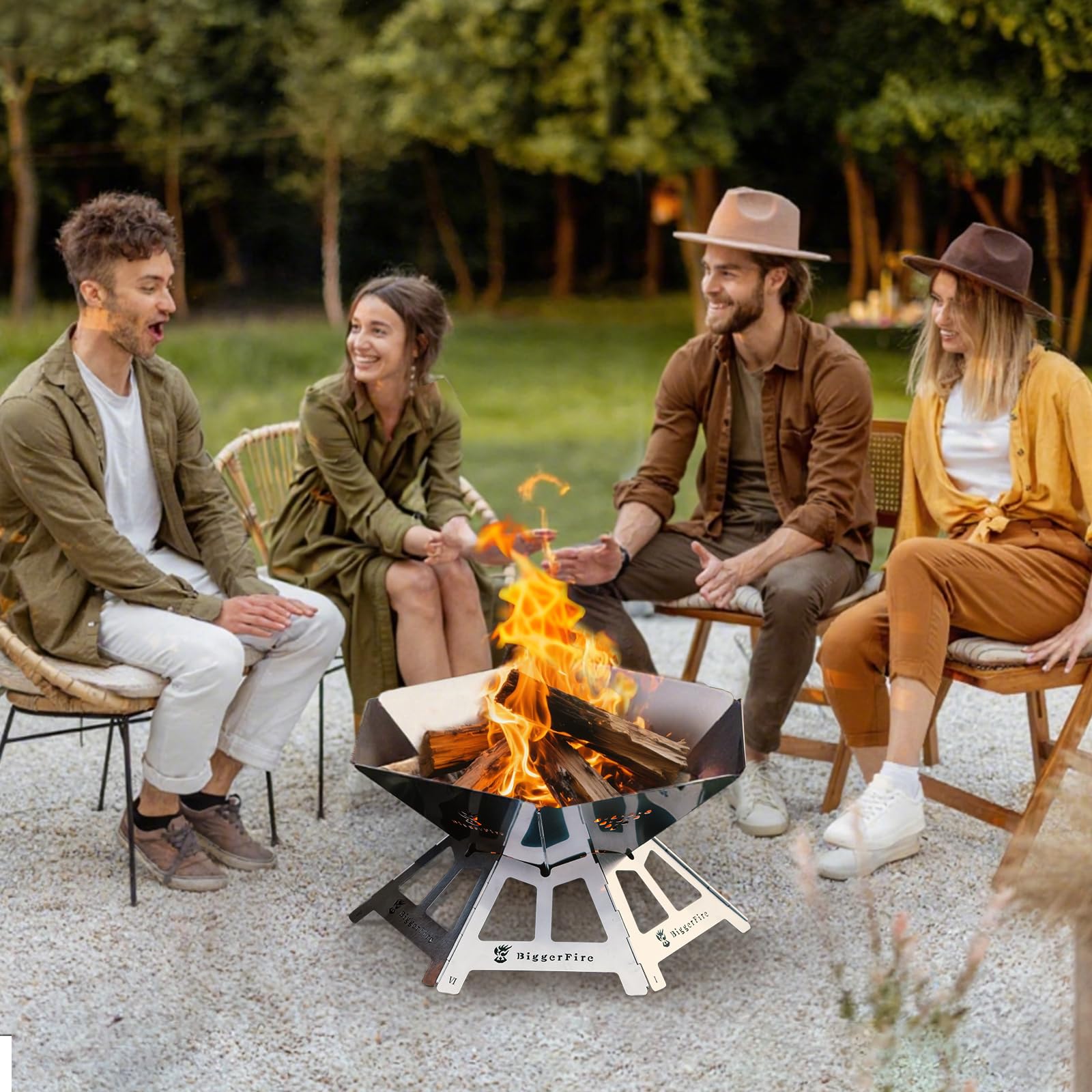 Faltbares Feuerstelle, tragbare Edelstahl-Feuerstelle mit Grillgitter und Aufbewahrungstasche – Campingfeuer für Terrasse, Outdoor-BBQ und Lagerfeuer