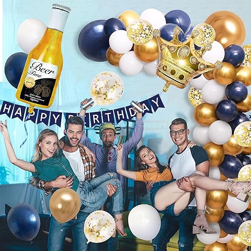 Miniatura 3 de Decoraciones de fiesta de cumpleaños azul marino para hombres mujeres niños y niñas con pancarta de feliz cumpleaños globos de corona globos de