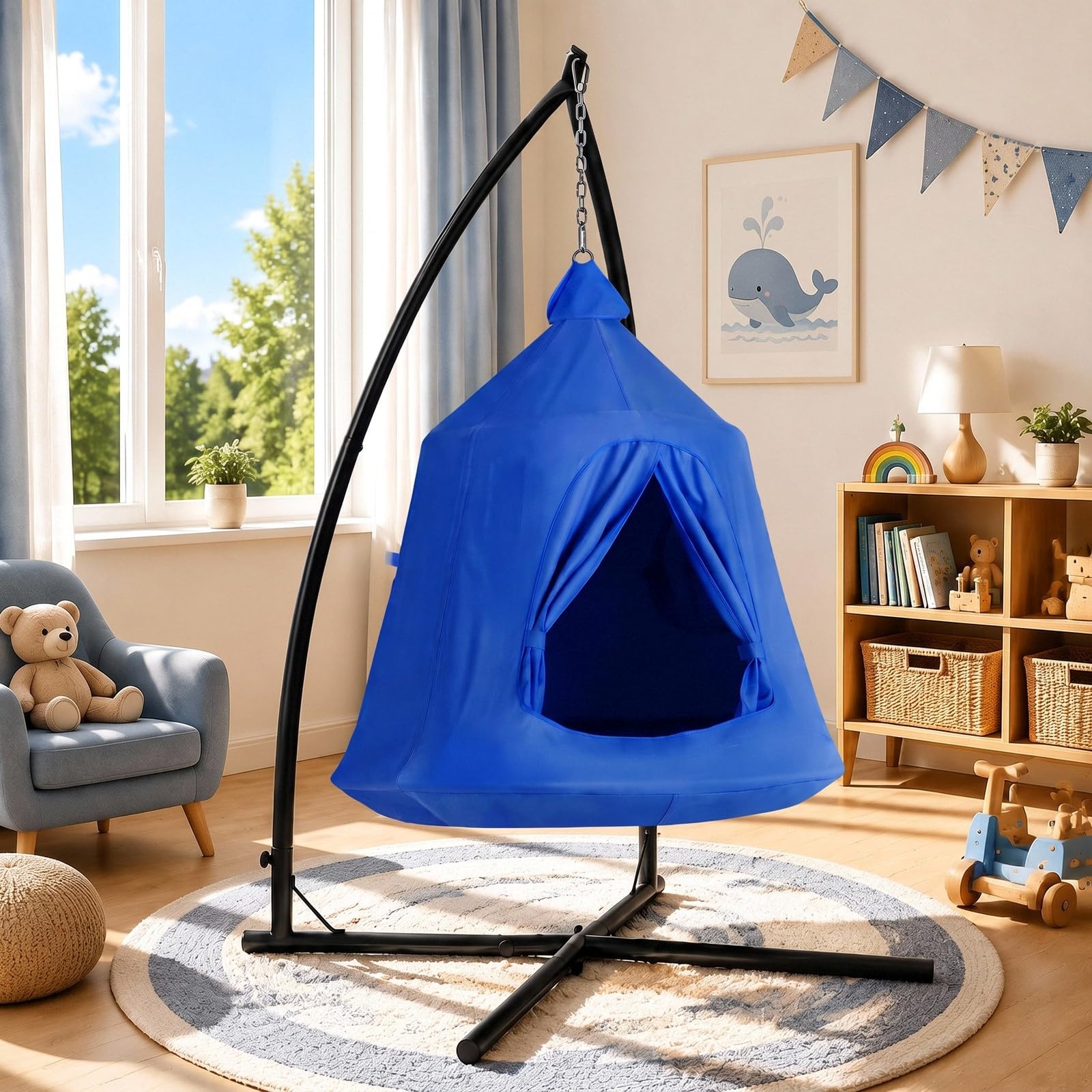 MAMIZO Hammock Chair with Frame, Hanging Swing Chair Indoor & Outdoor, Blue